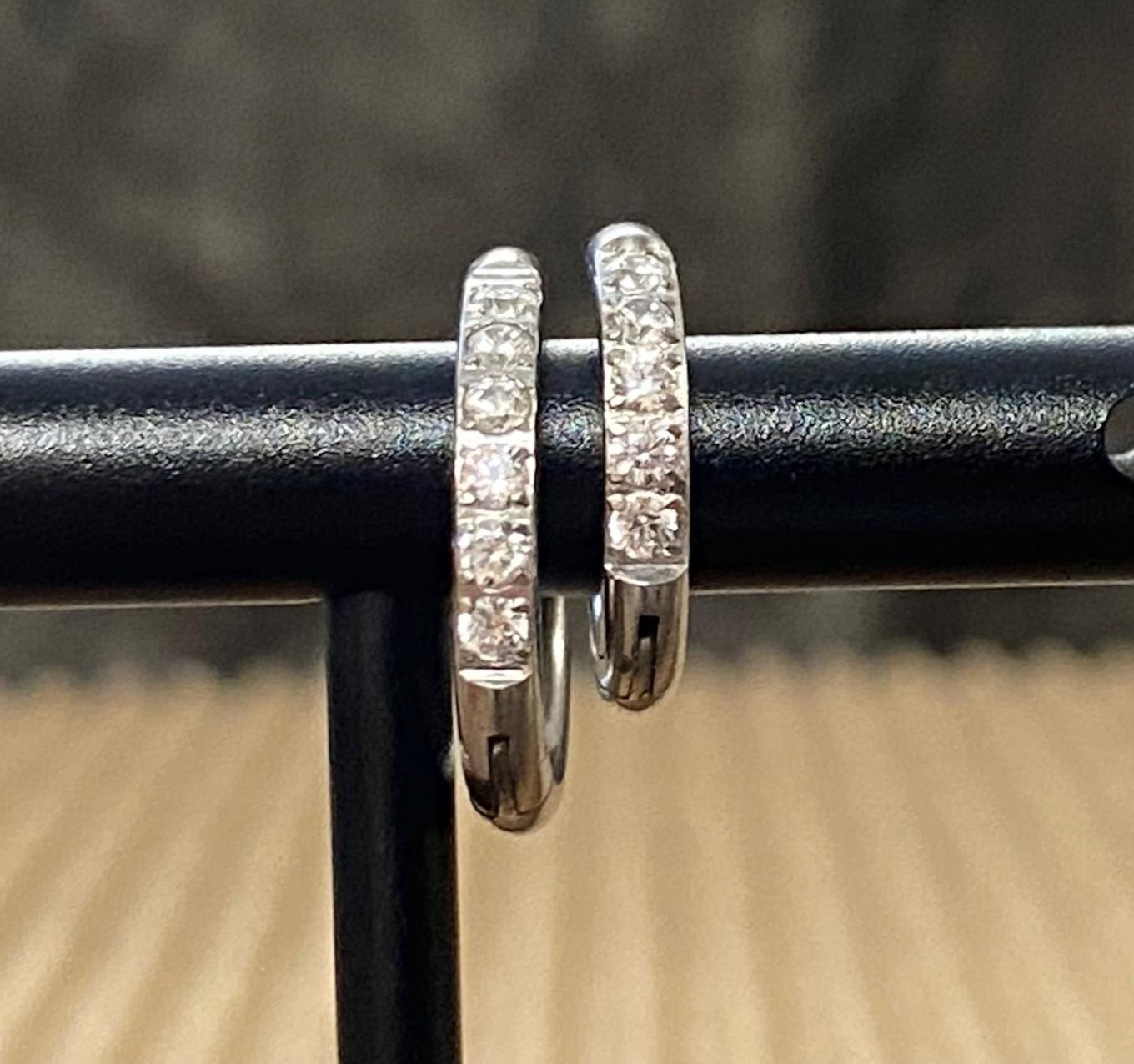 PAIR CZ Gem Accented Hinged Hoop Earrings 316L Stainless Steel Hinge Action 18g