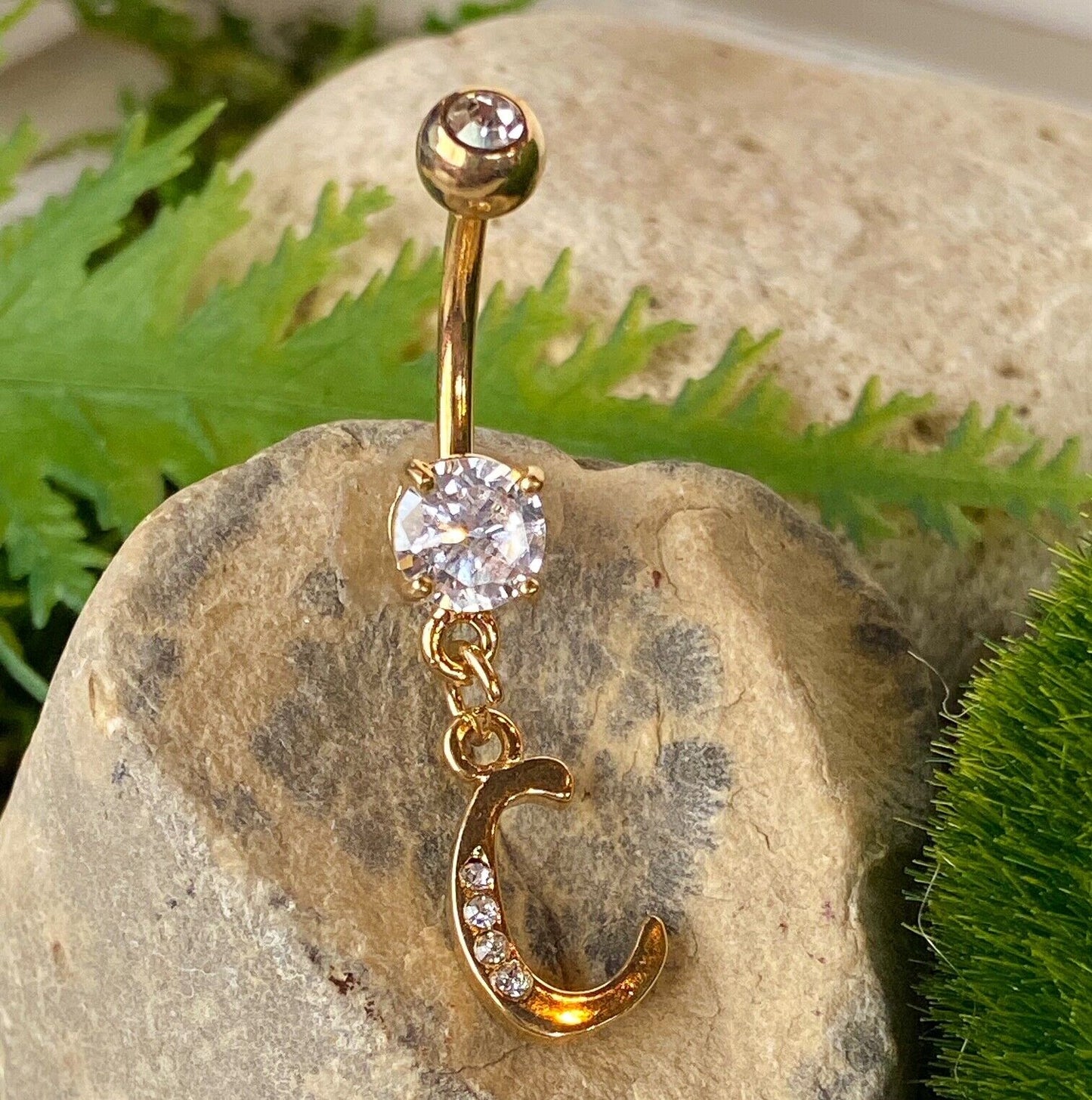 14kt Gold Plated Initial Dangle Belly Ring Naval Navel Letter Body Jewelry