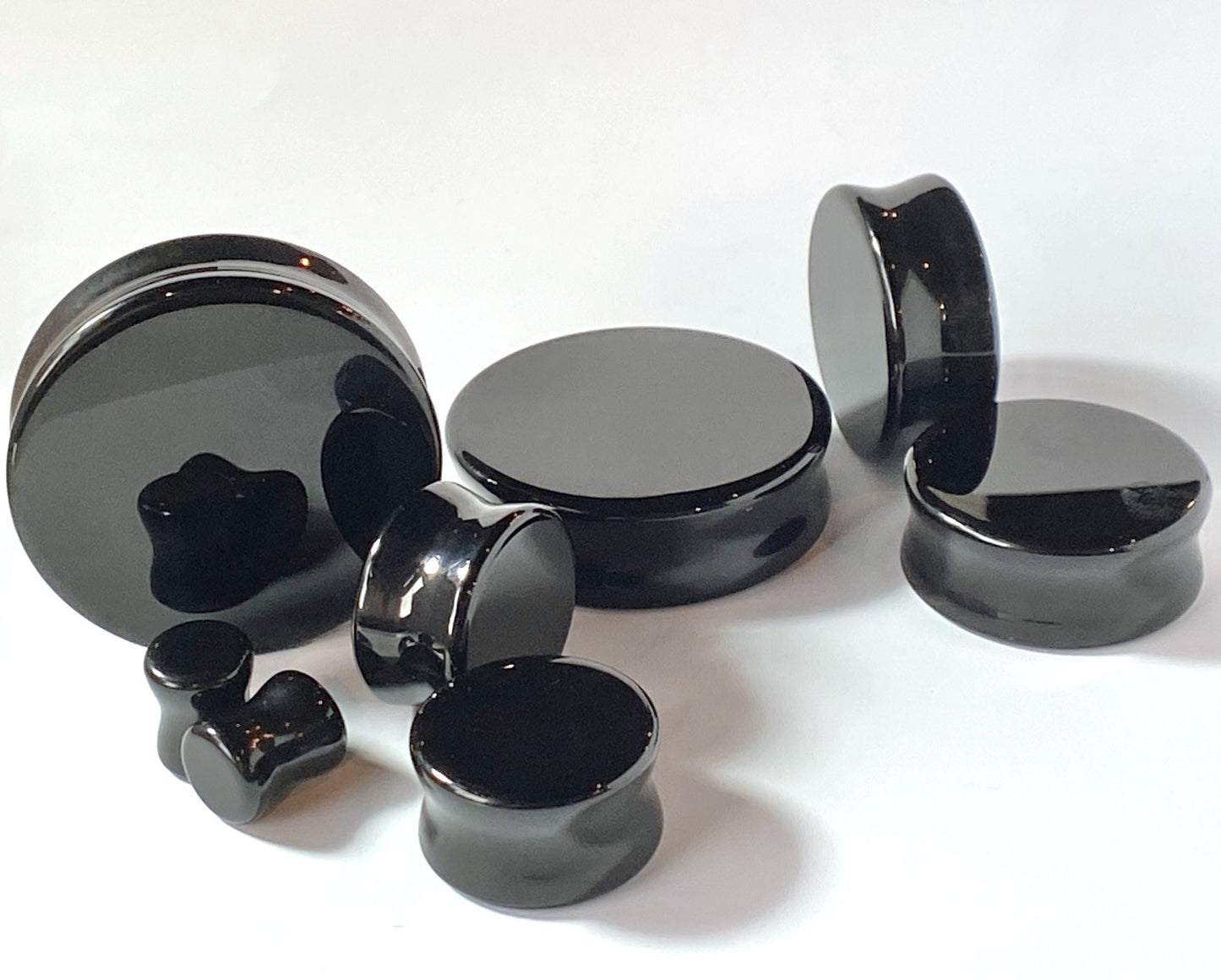 PAIR Black Flat Glass Double Flare Plugs Gauges Earlets Body Jewelry
