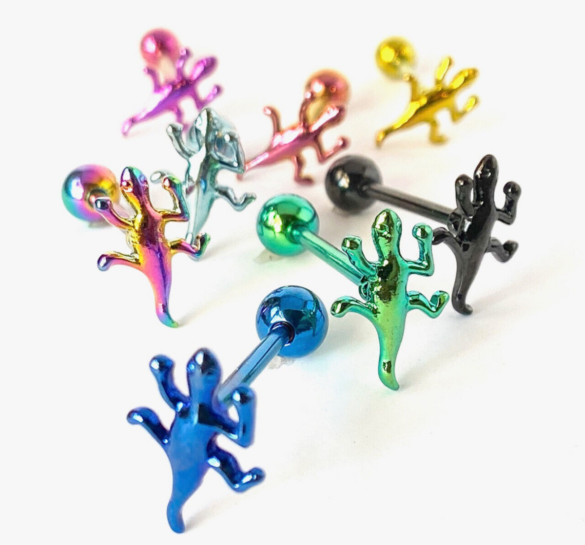 1pc Lizard Design Tongue Ring Titanium Anodized 14g Tounge Barbell Body Jewelry