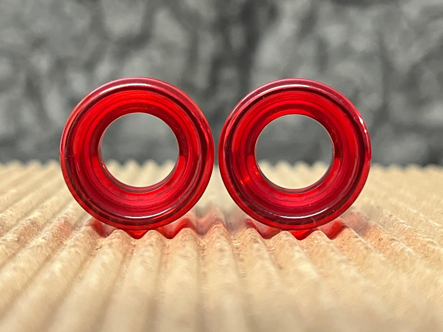 PAIR Red Glass Double Flare Tunnels Plugs Earlets Gauges Body Jewelry
