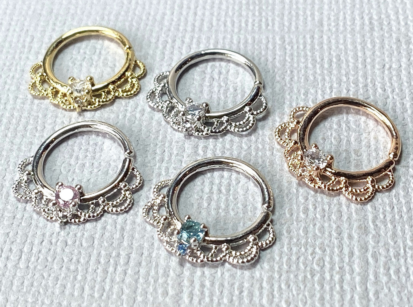 1pc CZ Gem Filigree Hoop Ring Nose Septum Daith Rook Tragus Ear Cartilage