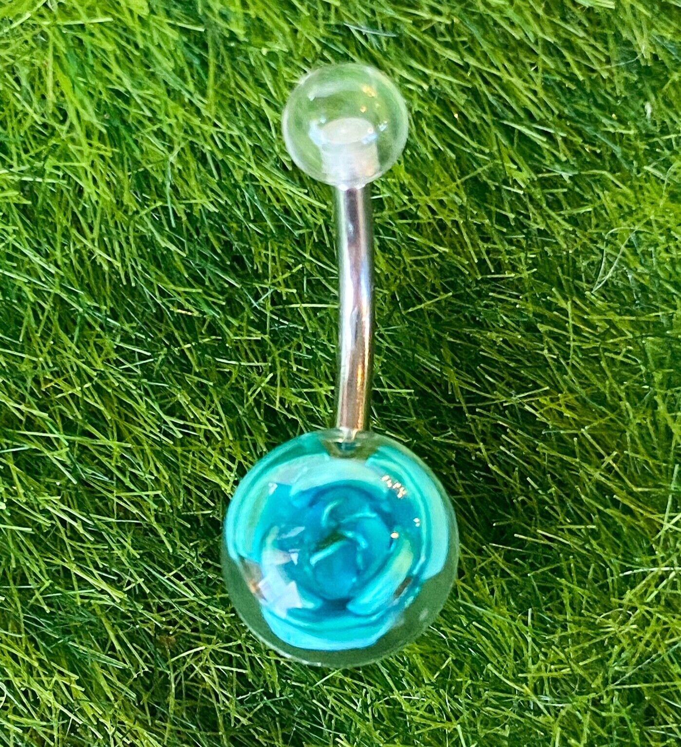 1pc Encased Metal Rose Flower UV Ball Belly Ring Navel Piercing Pierced Naval