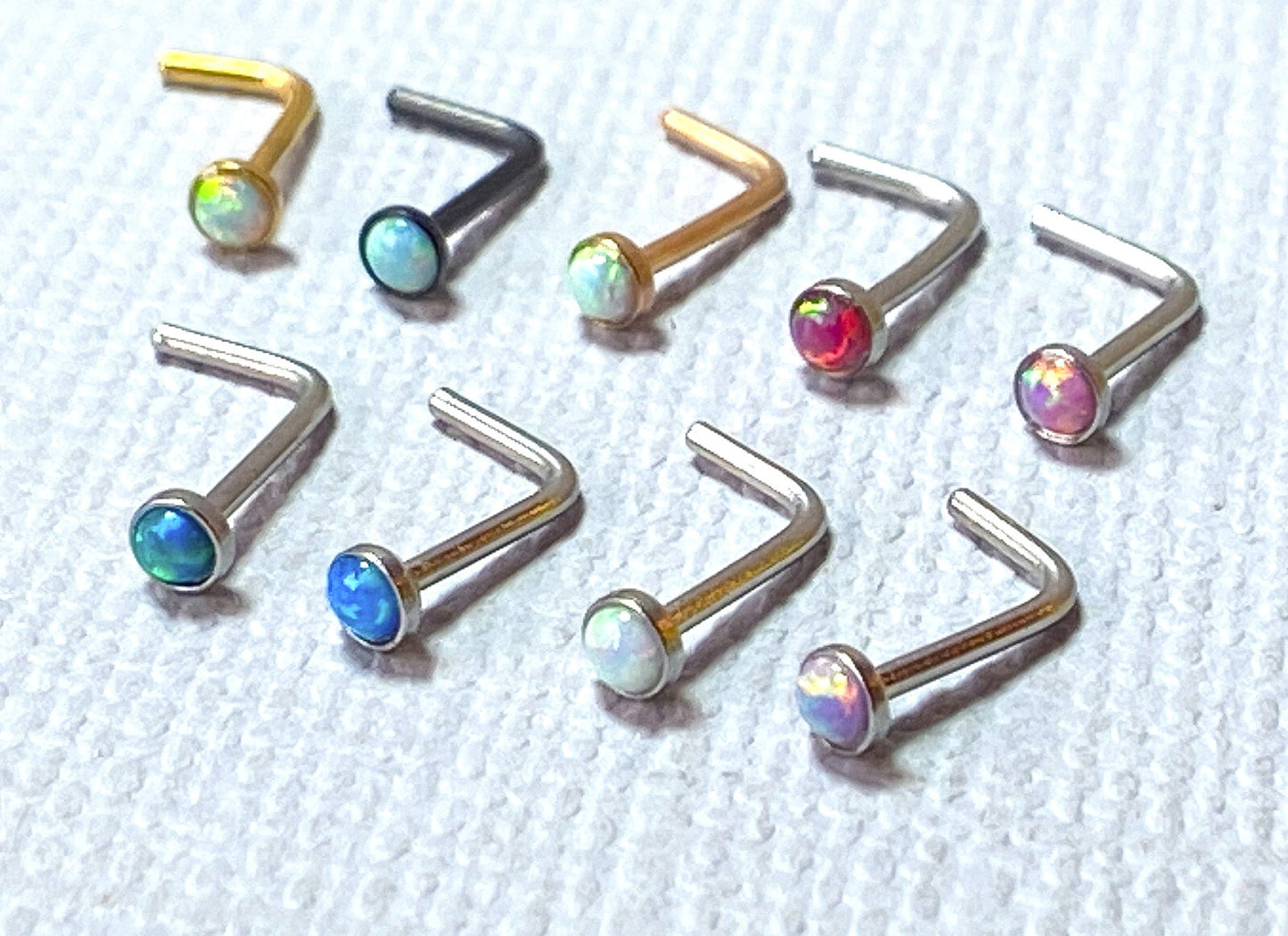 1pc Opal Set L-Bend Nose Ring 316L Surgical Steel Body Jewelry
