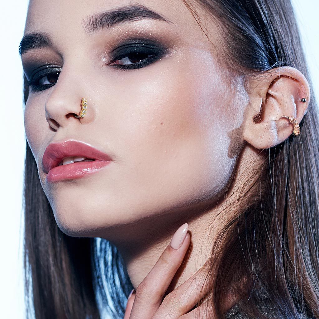 1pc Five Gem Bendable Nose, Cartilage, Helix Hoop Ring Rook Daith Helix Tragus