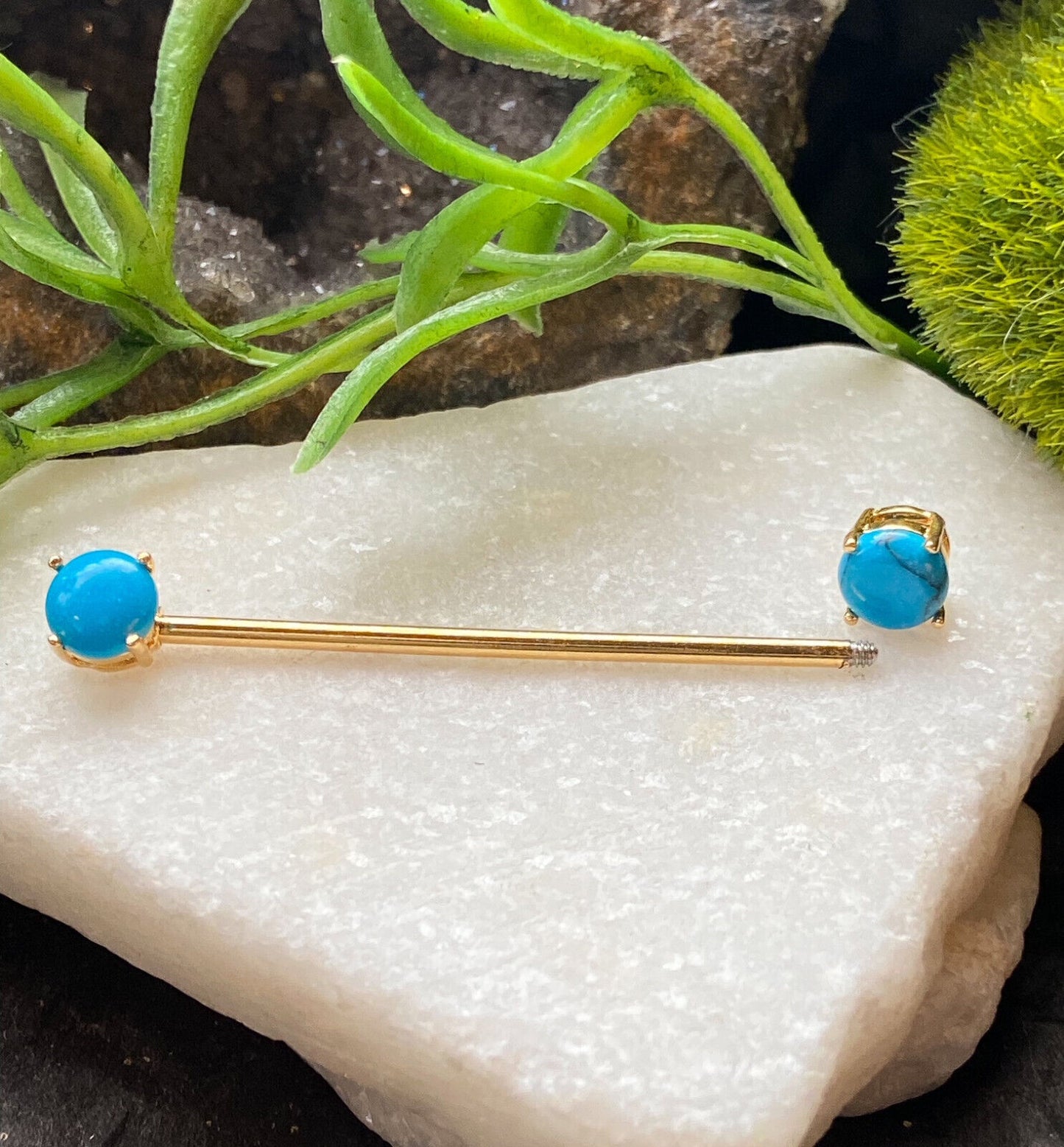 1pc Turquoise Stone 38mm 1.5" Industrial Barbell Pierced Body Piercing Jewelry