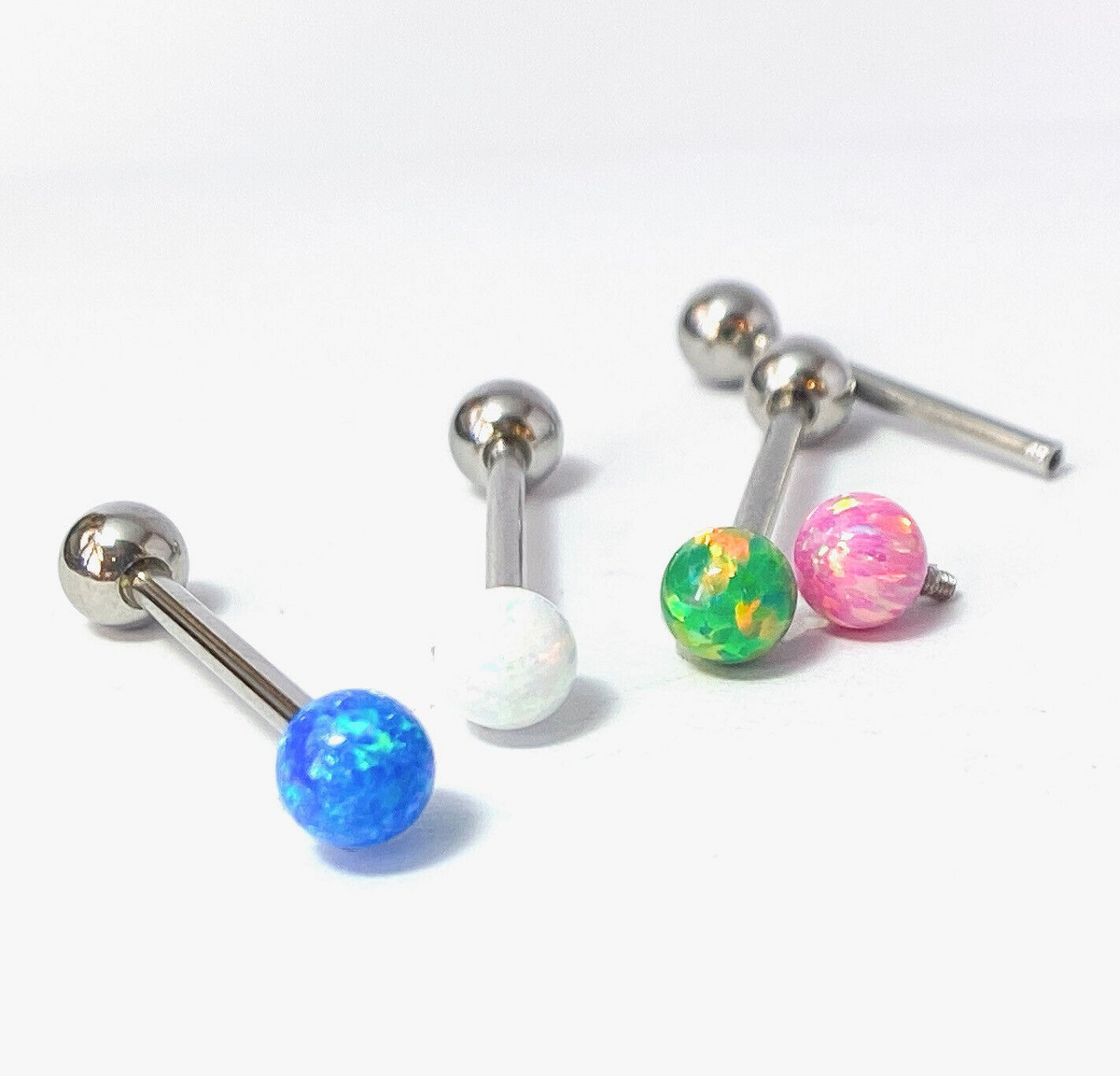 1pc Internally Threaded 5mm Opal Ball Tongue Ring Steel Barbell 5/8" 16mm 14g