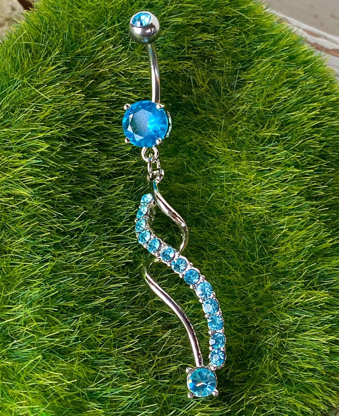 Spiral Dangle Paved CZ Gem Belly Ring Navel Naval Clear, Pink, Aqua, Purple
