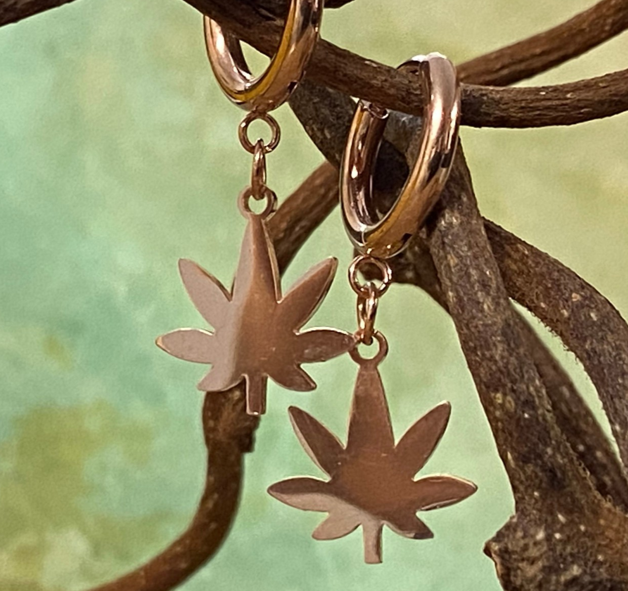 PAIR of Pot Leaf Dangle Hinged Hoop Earrings Huggies 18g 316L Stainless Steel