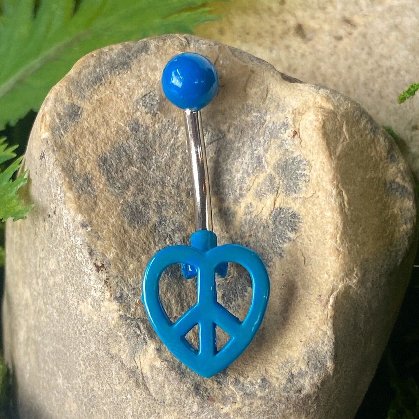 Neon Hinged Heart Peace Sign Belly Ring Navel Blue, Green, Orange, Pink, Purple