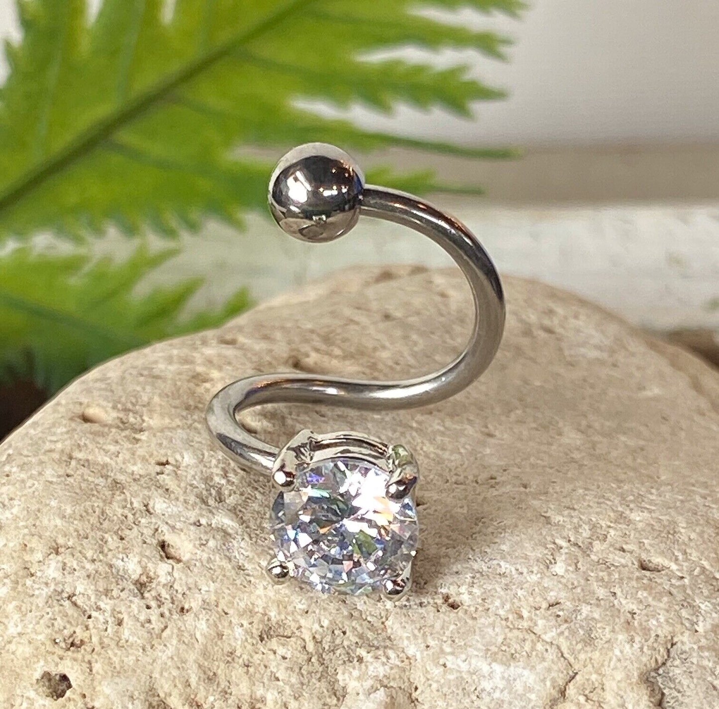 Round Twist CZ Gem Belly Ring Navel Piercing Pierced Naval Clear, Pink, Aqua
