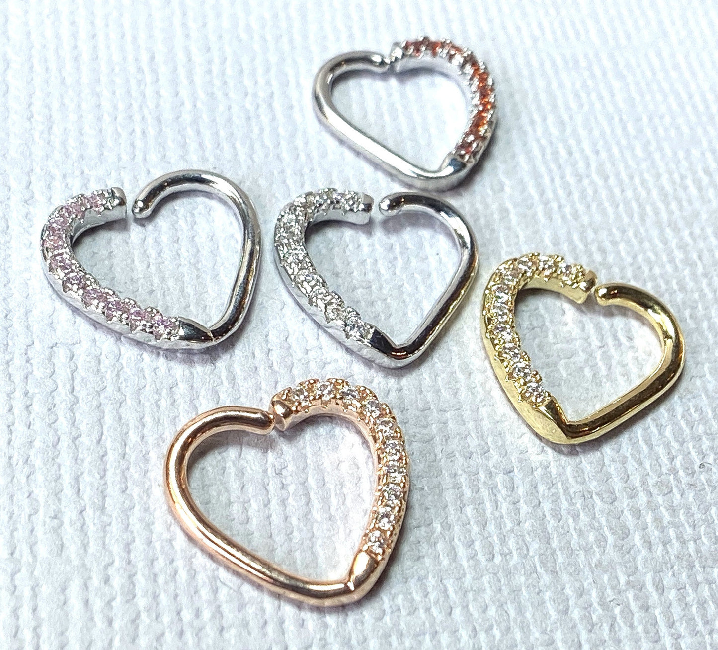 1pc Heart Bendable Ear Hoop Ring Lined CZ Gems Cartilage Daith Helix Snug