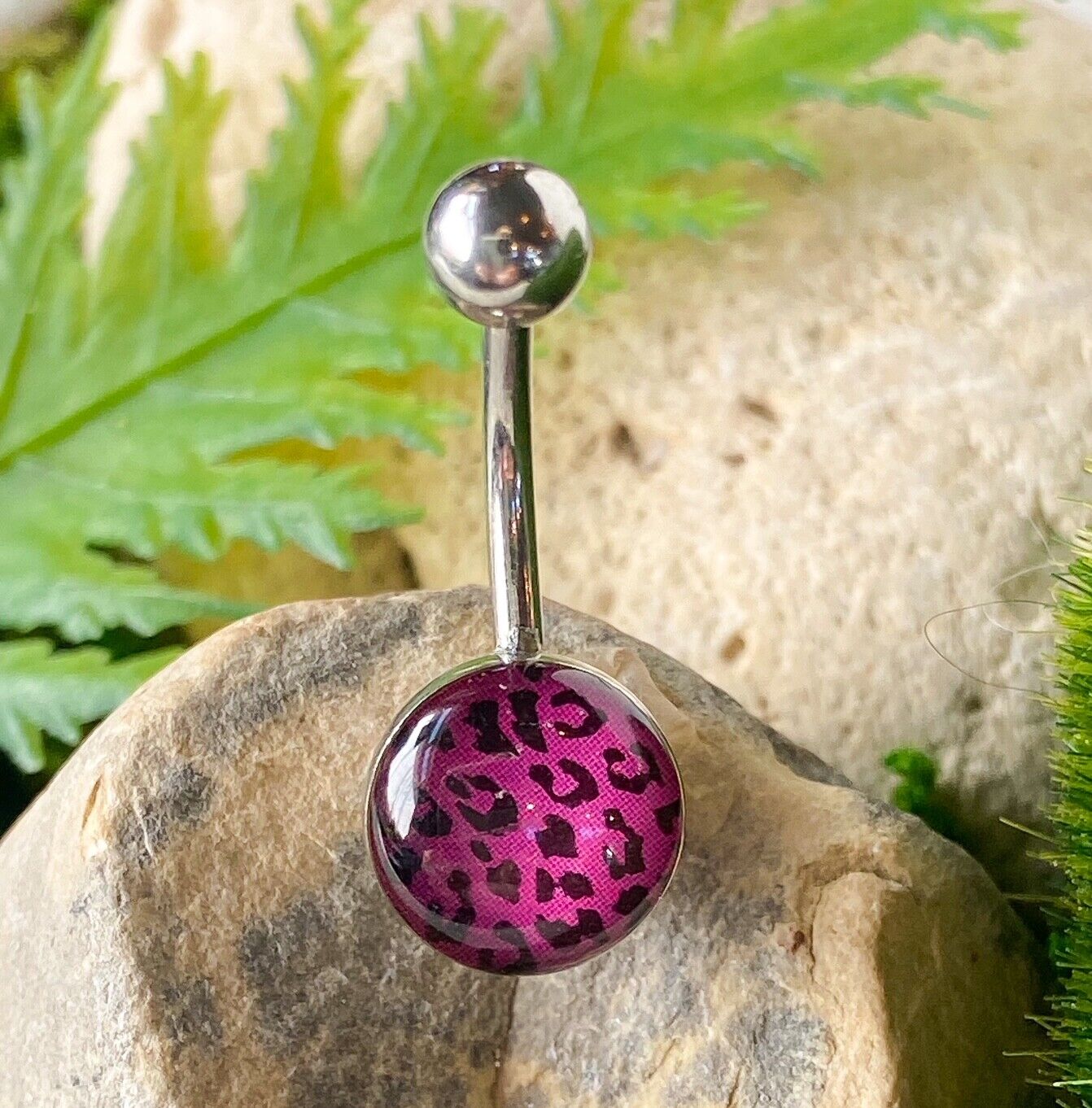 Leopard Skin Print Epoxy Belly Ring Navel Naval White, Blue, Purple