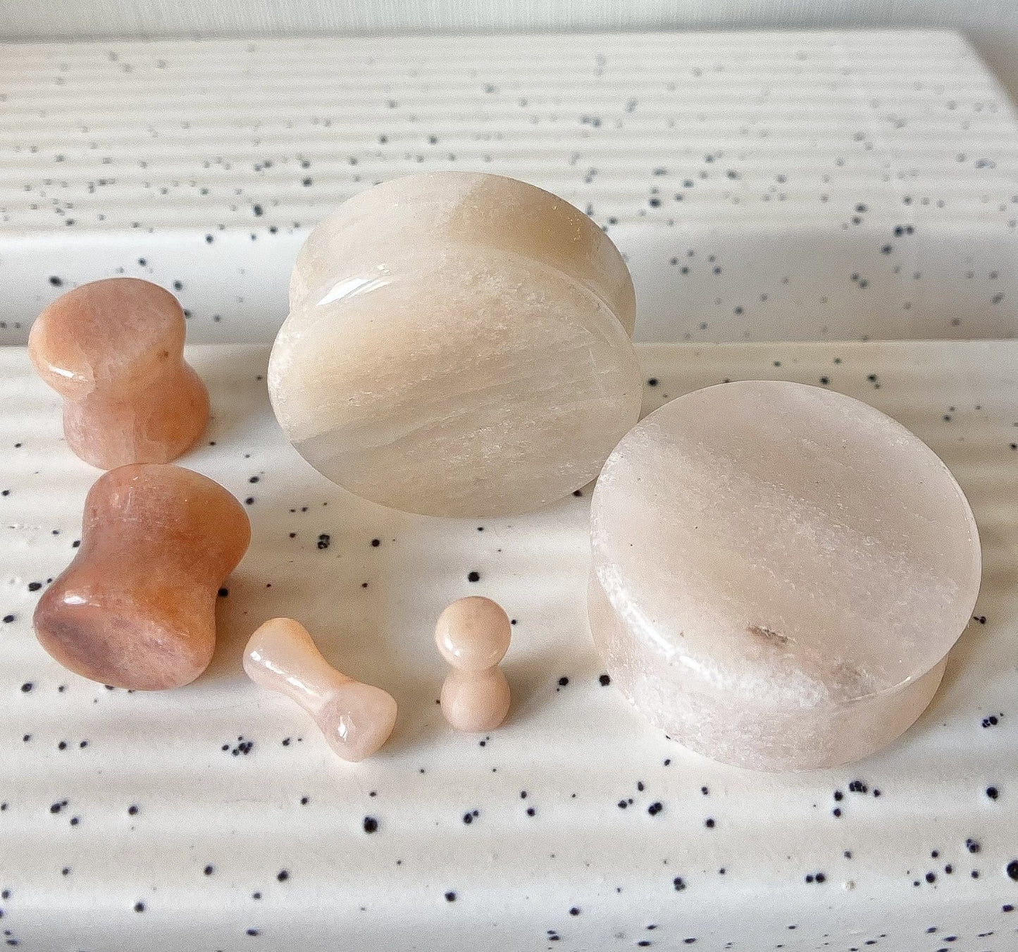 PAIR Natural Peach Semi-Precious Stone Double Flare Plugs Organic Earlets Gauges