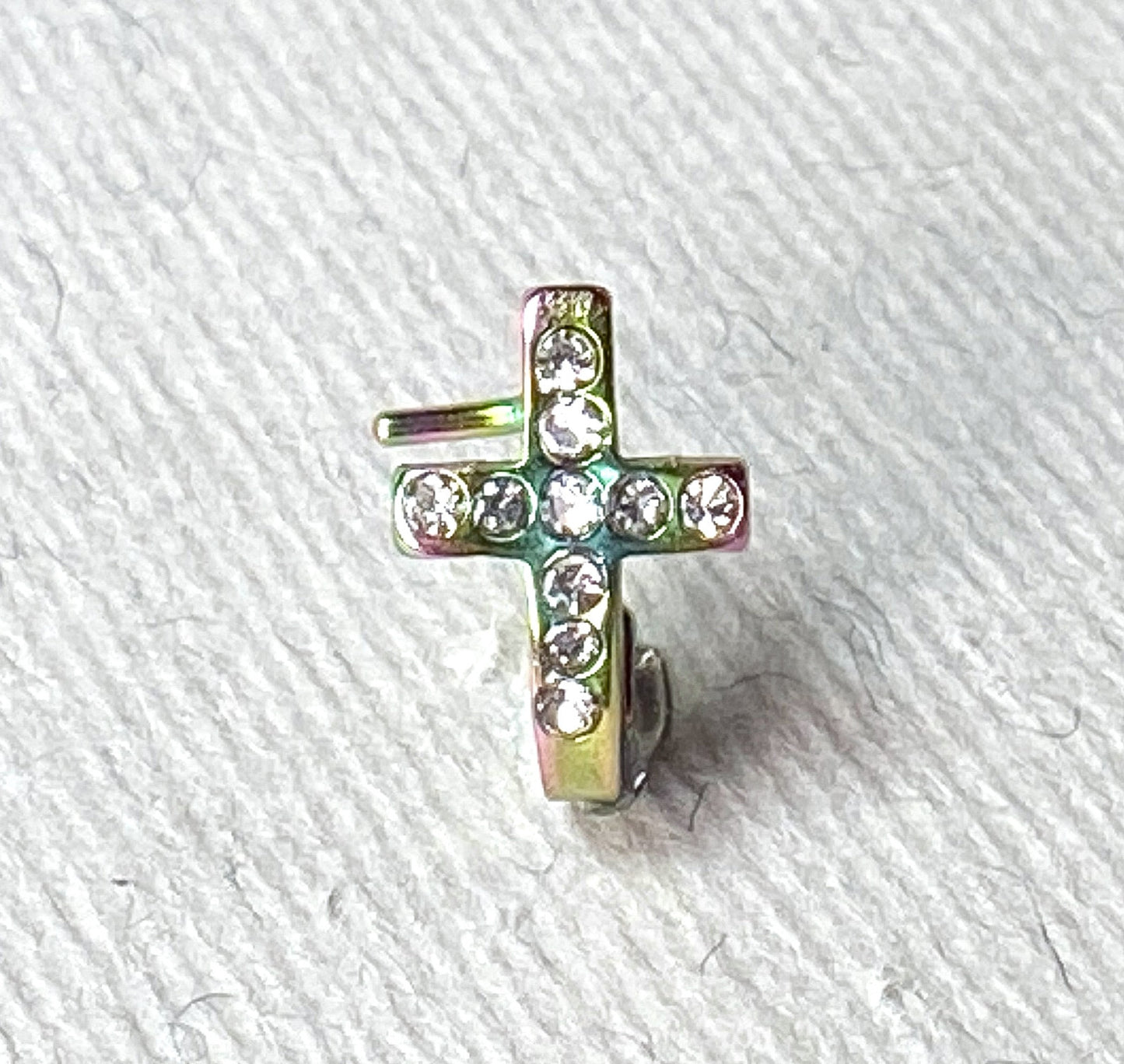 1pc Crystal Paved Cross L-Bend 20g Nose Ring Stud Screw 316L Surgical Steel