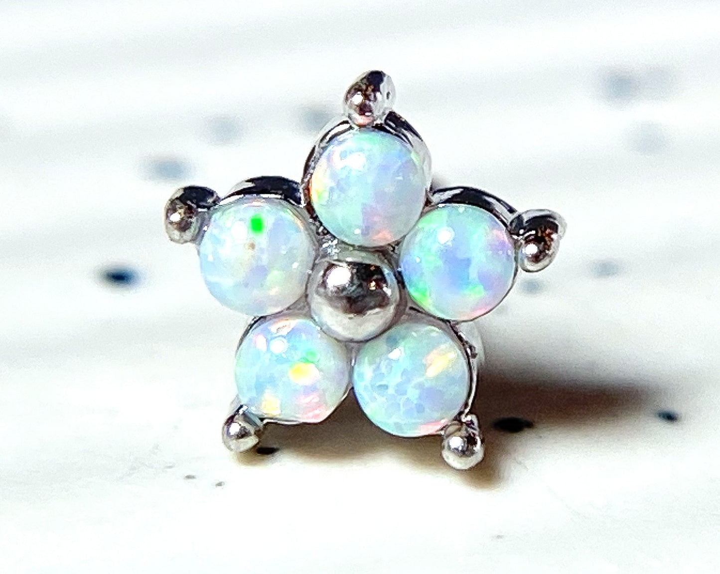 1pc Five Opal Petals Flower 20g Nose Ring Stud Bone 316L Surgical Steel