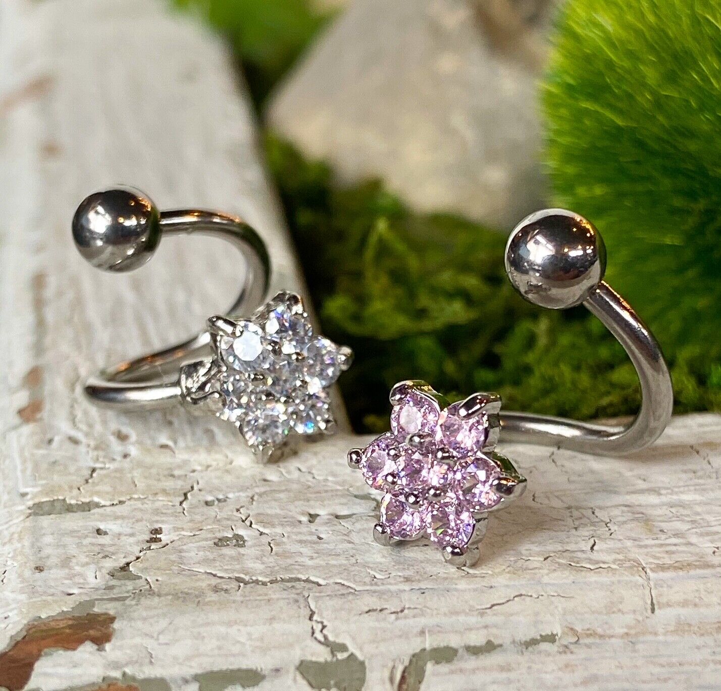1pc Flower Twist CZ Gem Belly Ring Navel Piercing Pierced Naval Body Jewelry