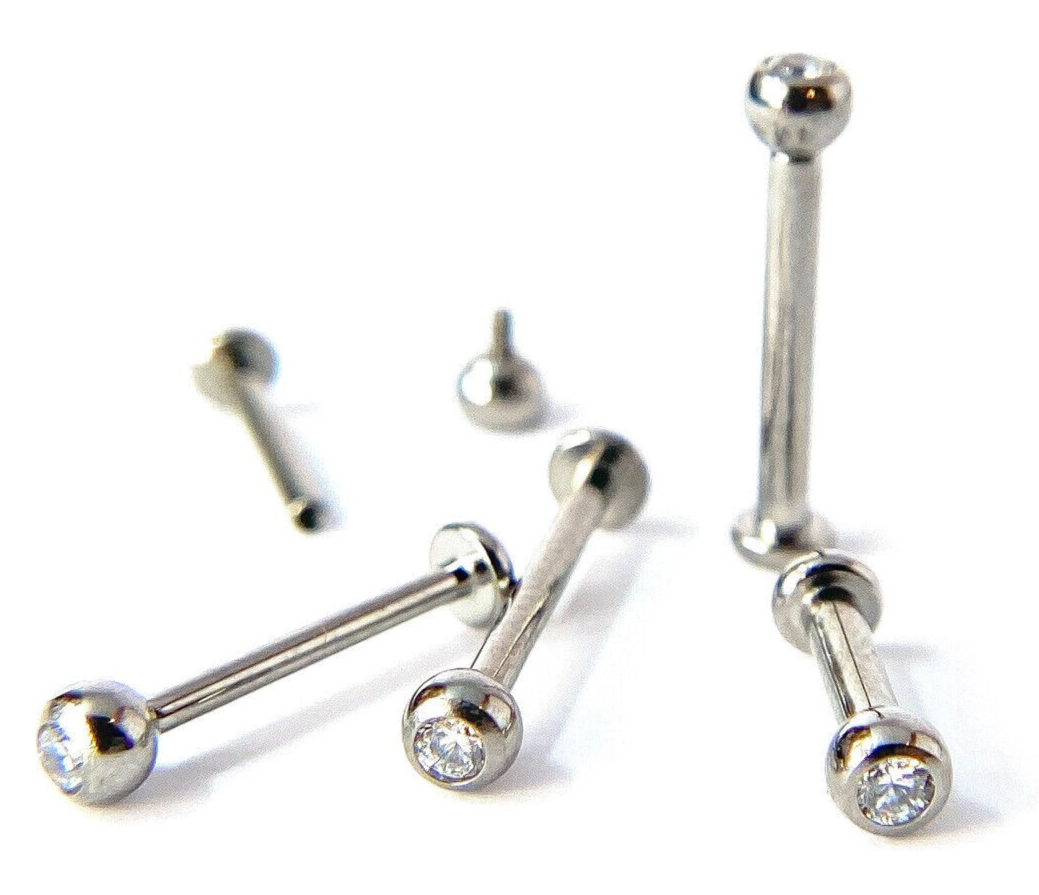 1pc Internally Threaded Grade 23 Solid Titanium Gem Labret, Monroe Stud Lip Ring