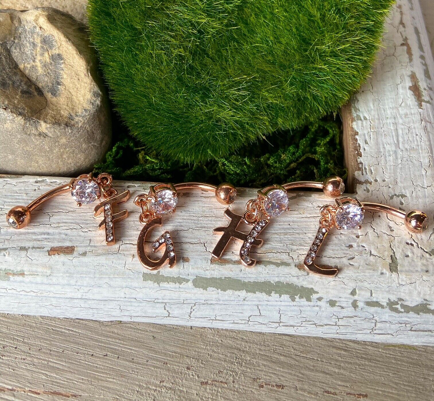 14kt Rose Gold Plated Initial Dangle Belly Ring Pierced Navel Naval Letter