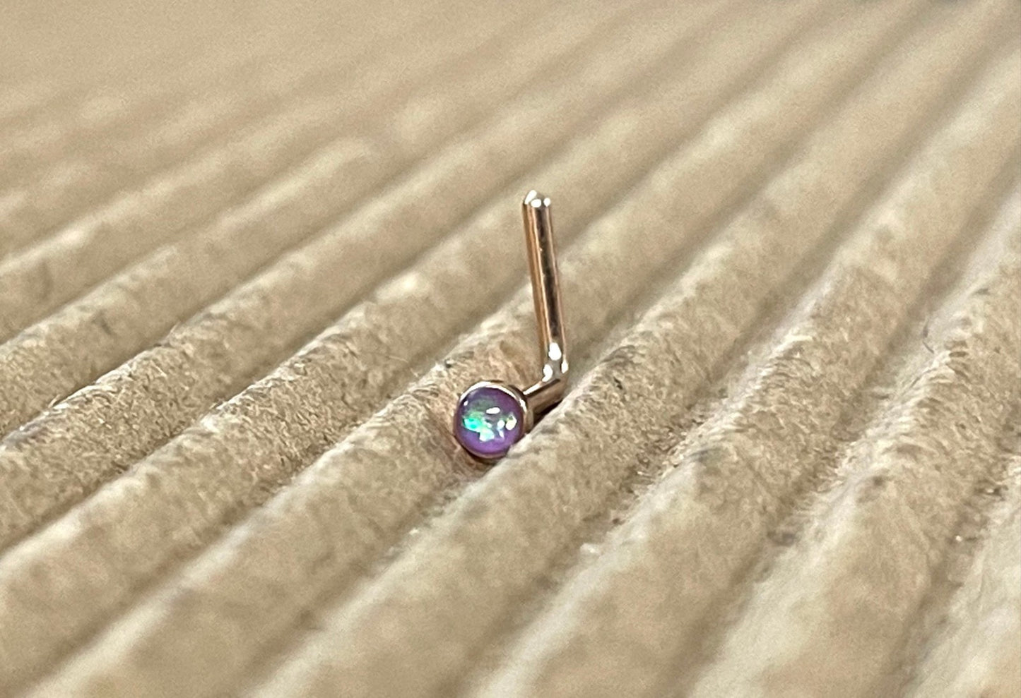 1pc Opal Sparkle L-Bend Rose Gold Plated Nose Ring 316L Steel Body Jewelry