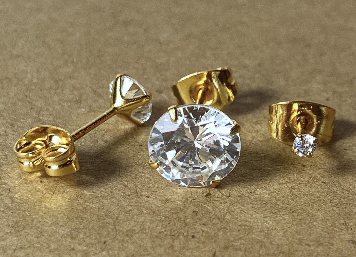 PAIR .925 Sterling Silver CZ Gem Martini Stud Earrings 24kt Gold PVD Jewelry