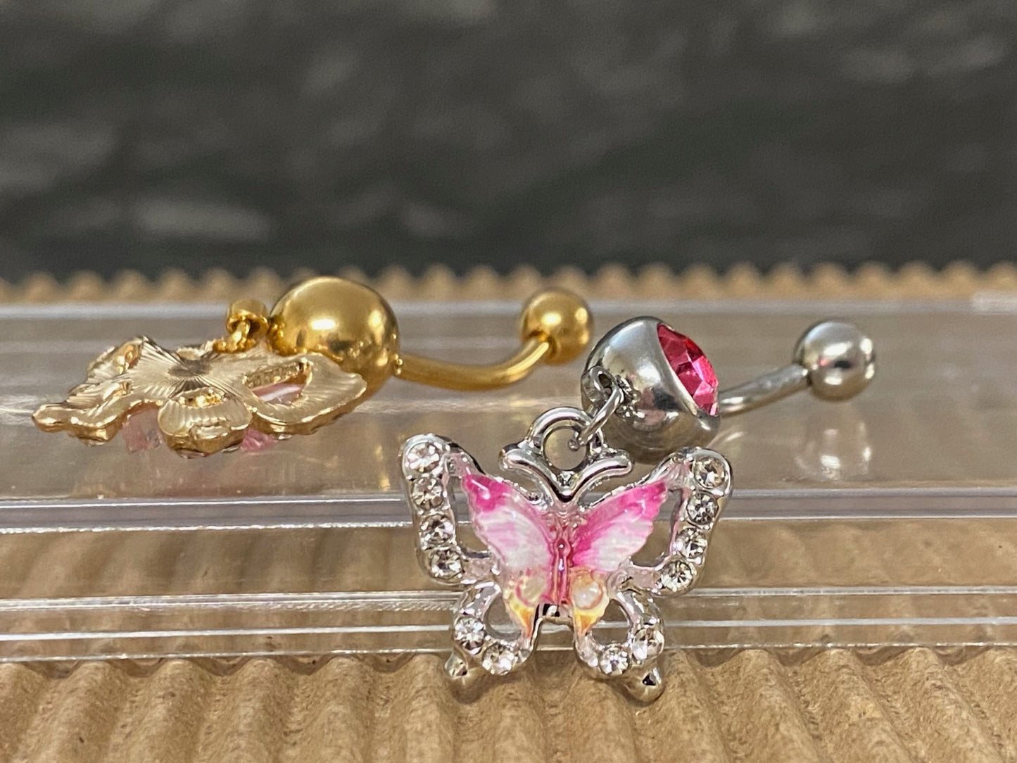 1pc Butterfly Double CZ Gem Belly Ring Navel Piercing Pierced Naval Body Jewelry