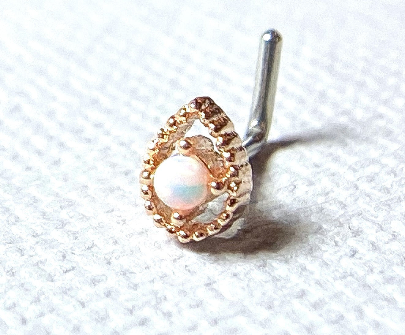 1pc Tear Drop w/ Opal Center 20g L-Bend Nose Ring Stud Screw 316L Surgical Steel