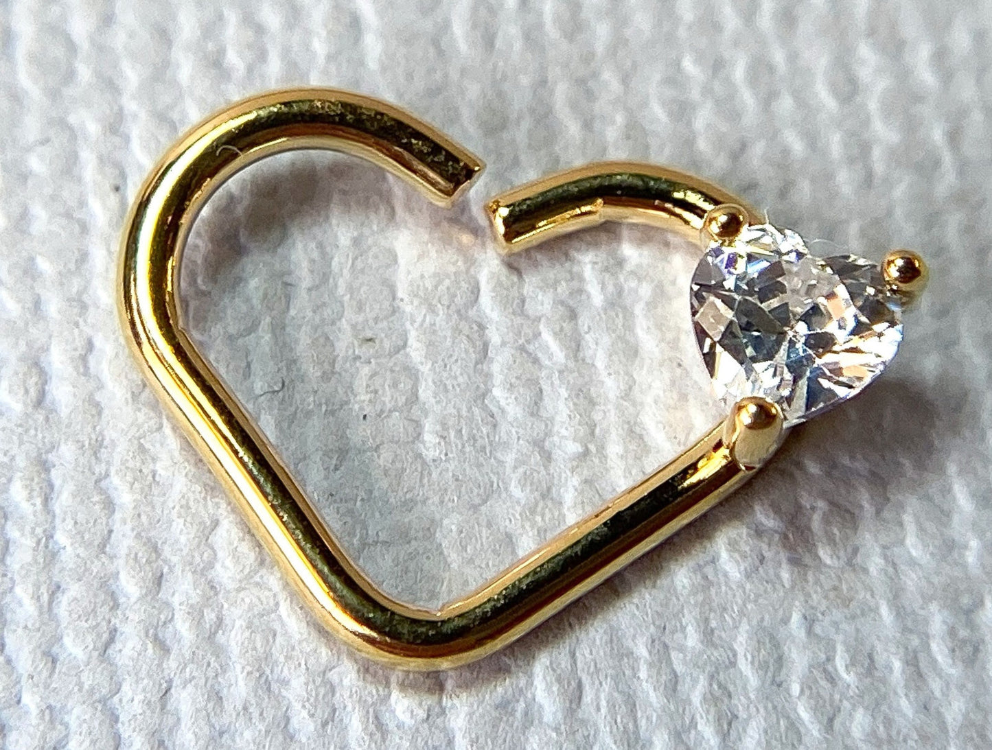 1pc Heart Bendable Ear Cartilage Daith Hoop Ring w/ Prong Set CZ Gem Heart
