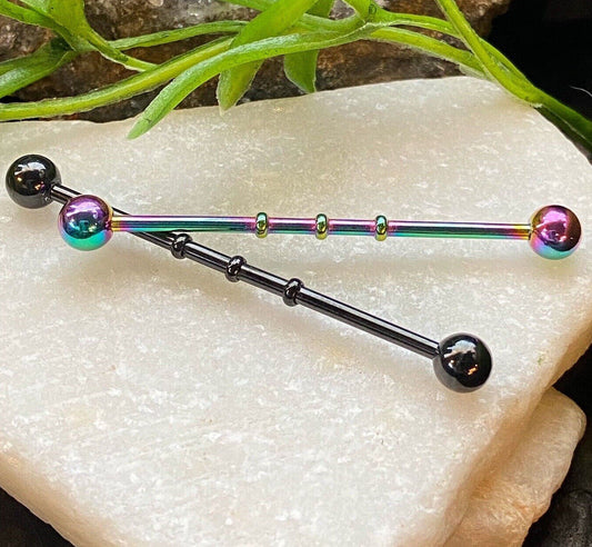 1pc Triple Notched Titanium Ion Plated Industrial Barbell 14g 38mm 1.5"