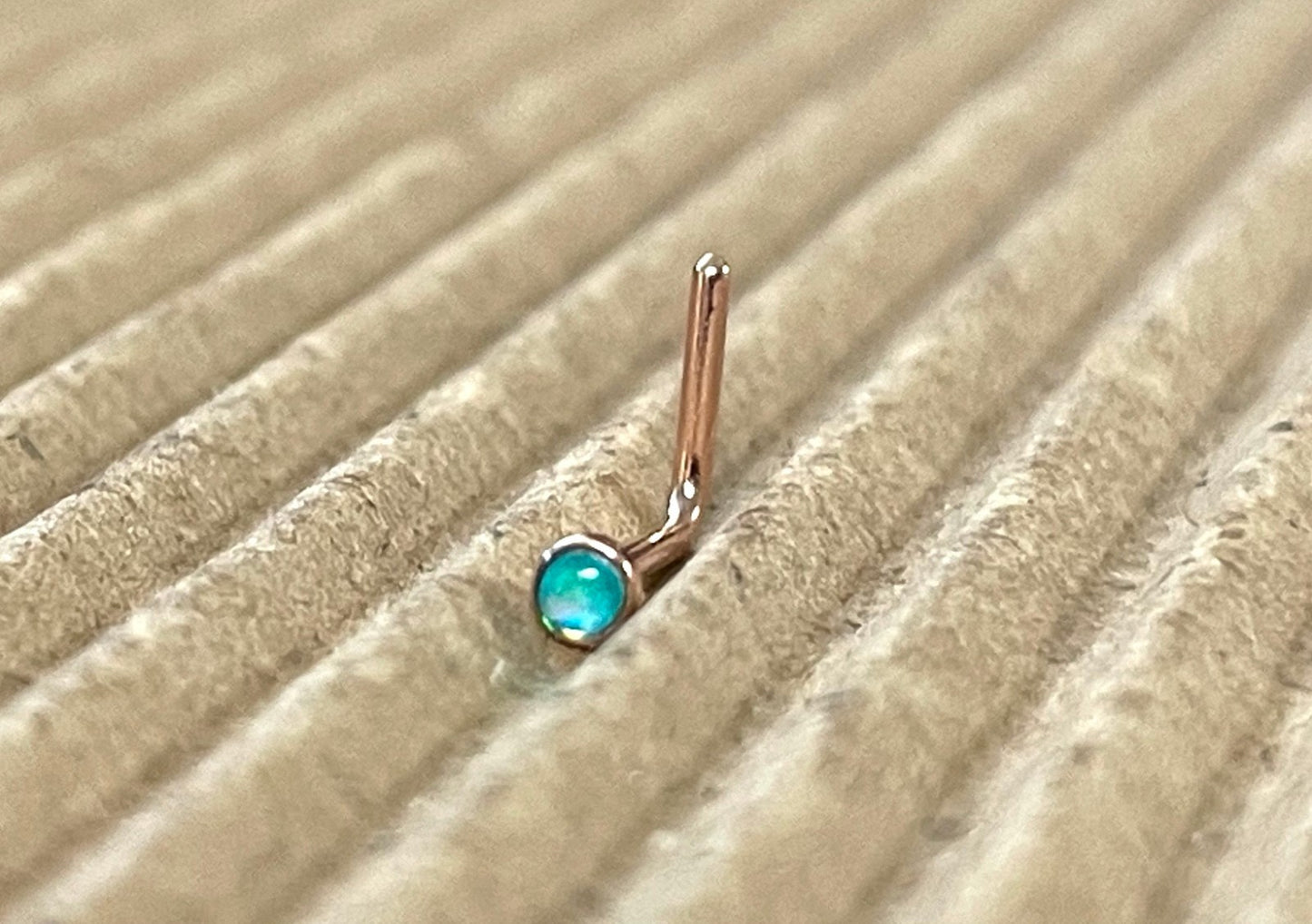 1pc Opal Sparkle L-Bend Rose Gold Plated Nose Ring 316L Steel Body Jewelry