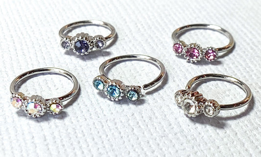 1pc Three CZ Gem Hoop Nose / Cartilage Ring Rook Daith Helix Tragus