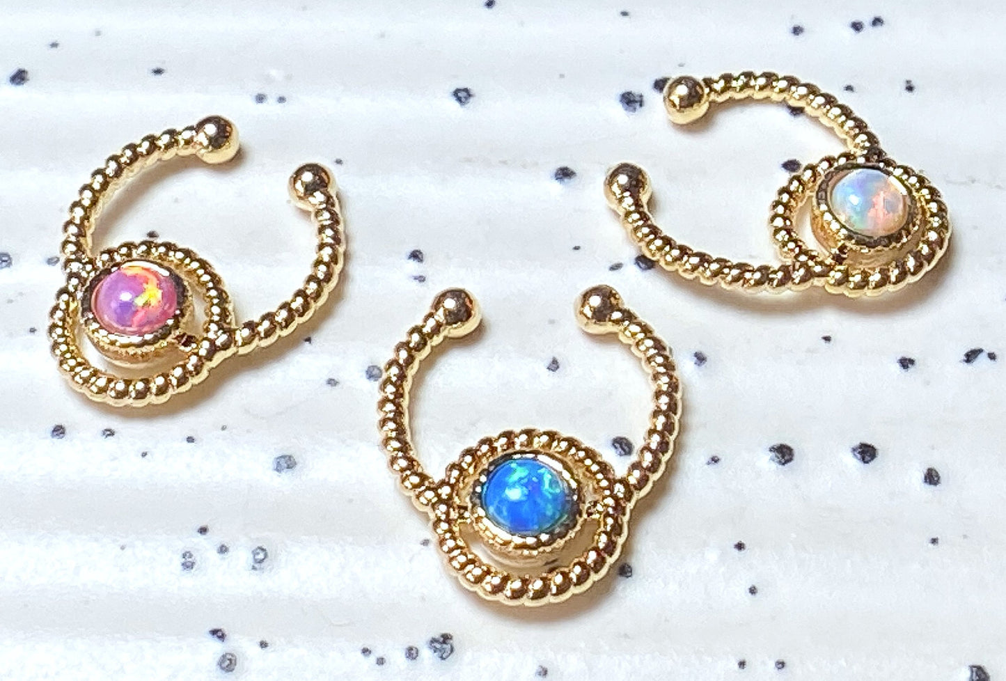 1pc NON-Piercing Gold Roped Circle Opal Septum Ring Hanger Faux Fake