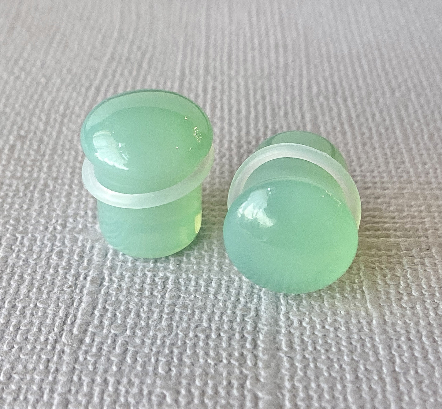 PAIR Green Opalite Single Flare Plugs Stone Glass Earlets Gauges Body Jewelry