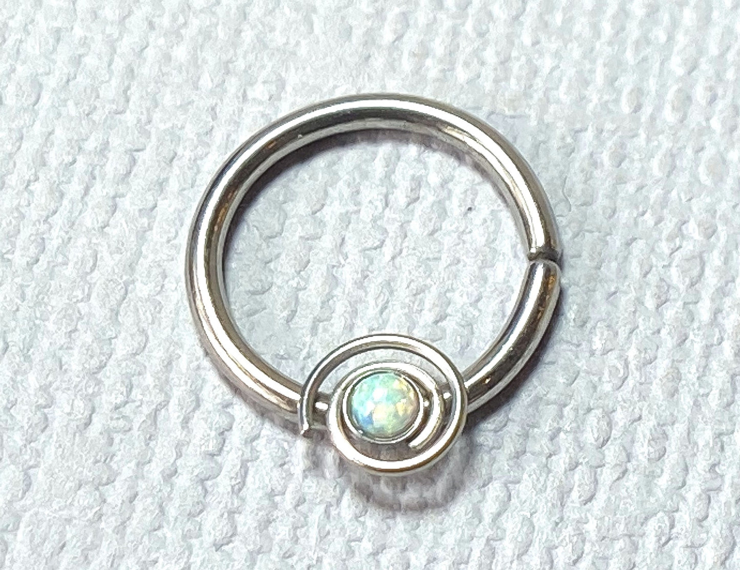 1pc Septum Ring Cartilage Hoop Ring w/ Opal Set Spiral Rook Daith Helix Tragus