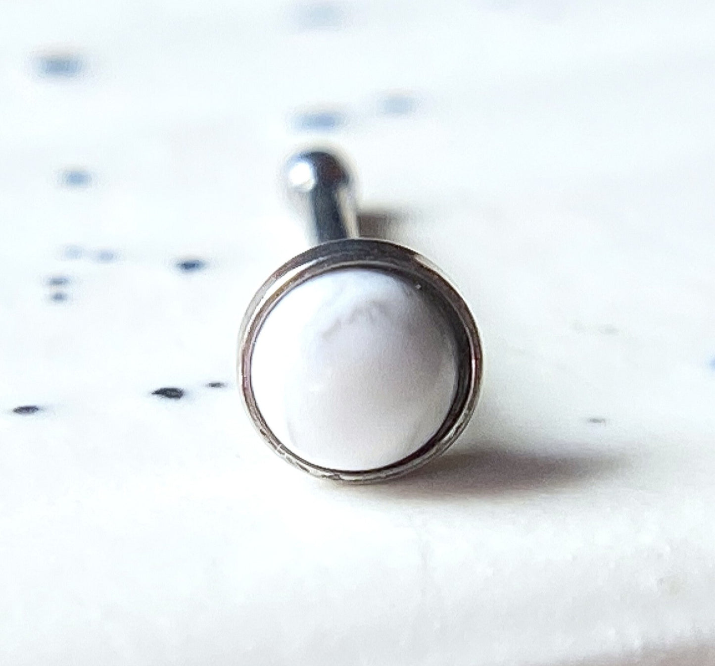 1pc Semi-Precious Stone Set 20g Nose Ring Stud Bone 316L Surgical Steel