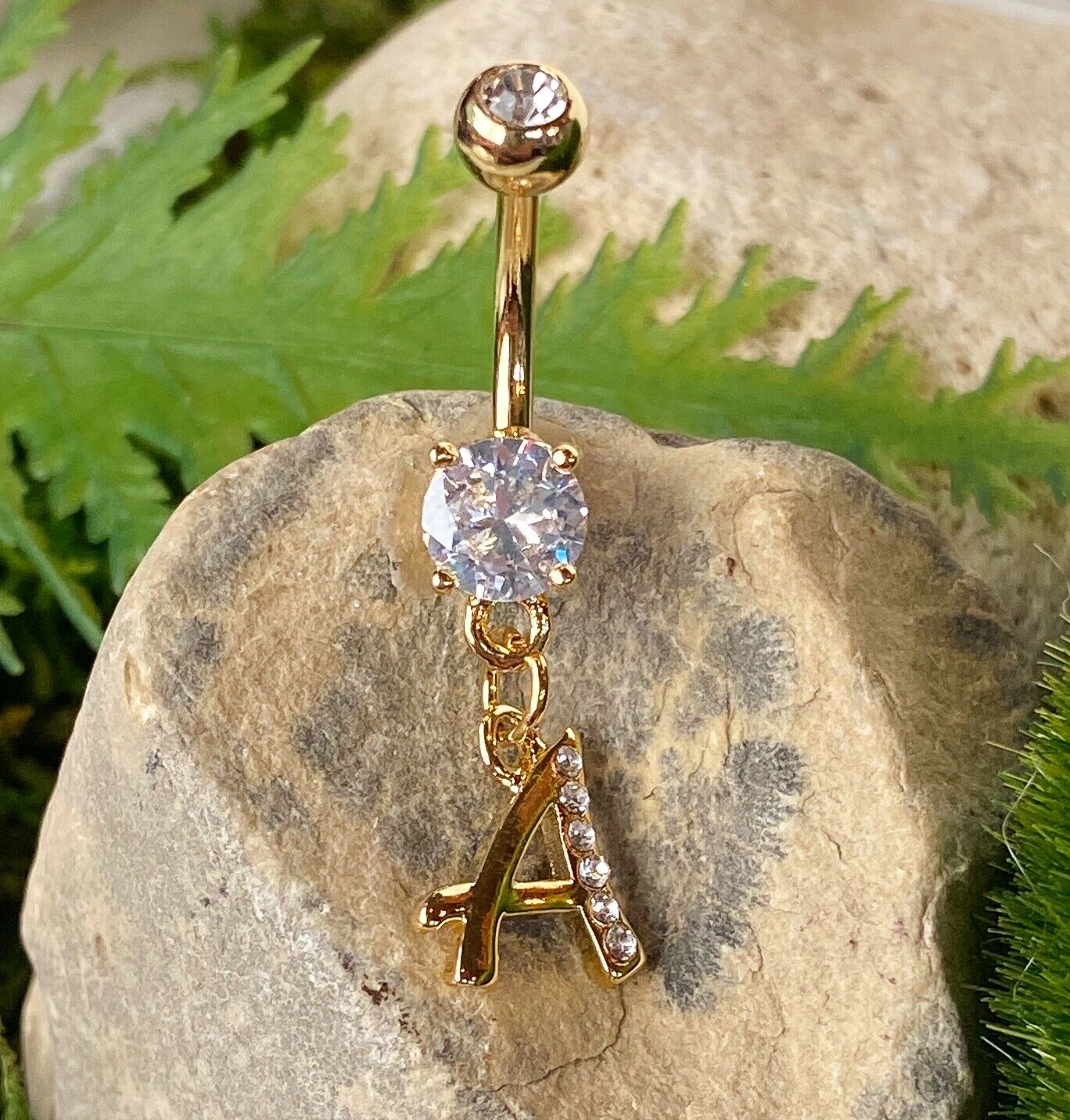 14kt Gold Plated Initial Dangle Belly Ring Naval Navel Letter Body Jewelry