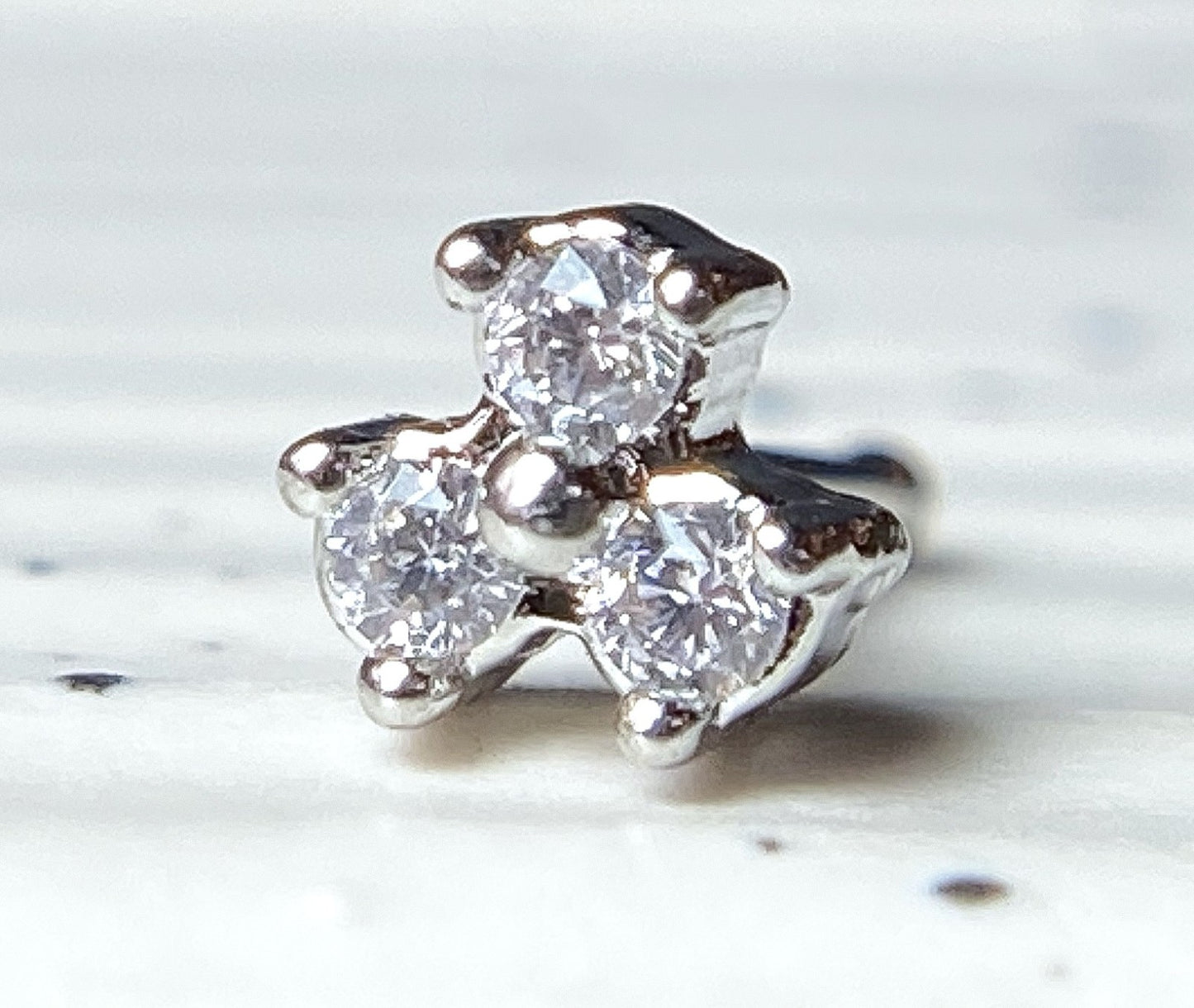 1pc Three CZ Gem Trinity Top 20g Nose Ring Stud Triangle 316L Surgical Steel