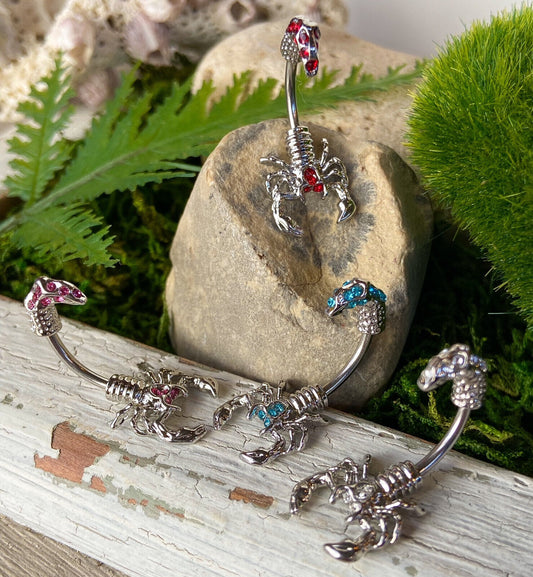 Scorpion Gemmed Belly Ring Pierced Navel Naval Clear, Pink, Aqua, Red