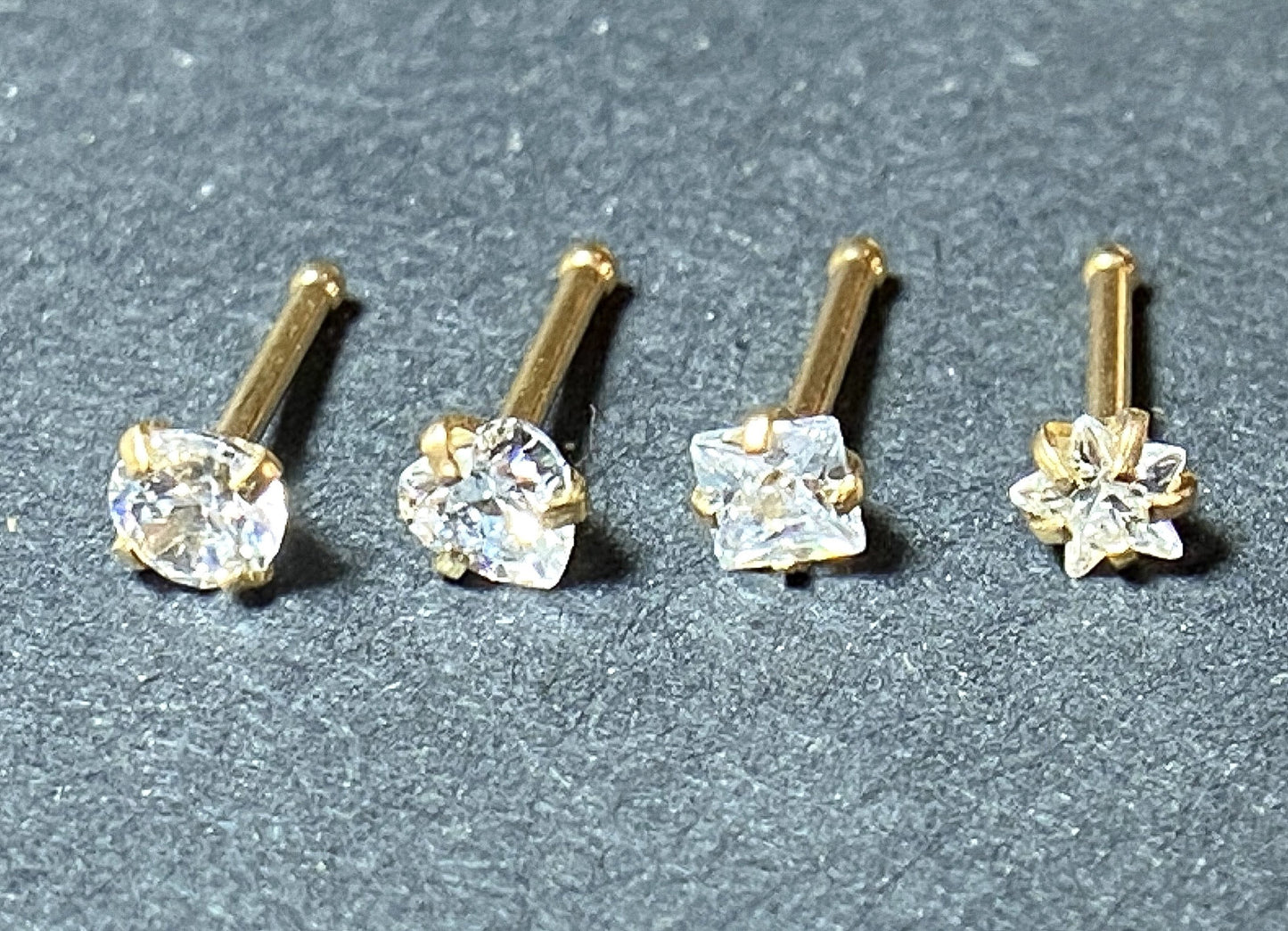 4pc Value Pack Prong Set Shaped Gem Steel Nose Studs Bones Rings
