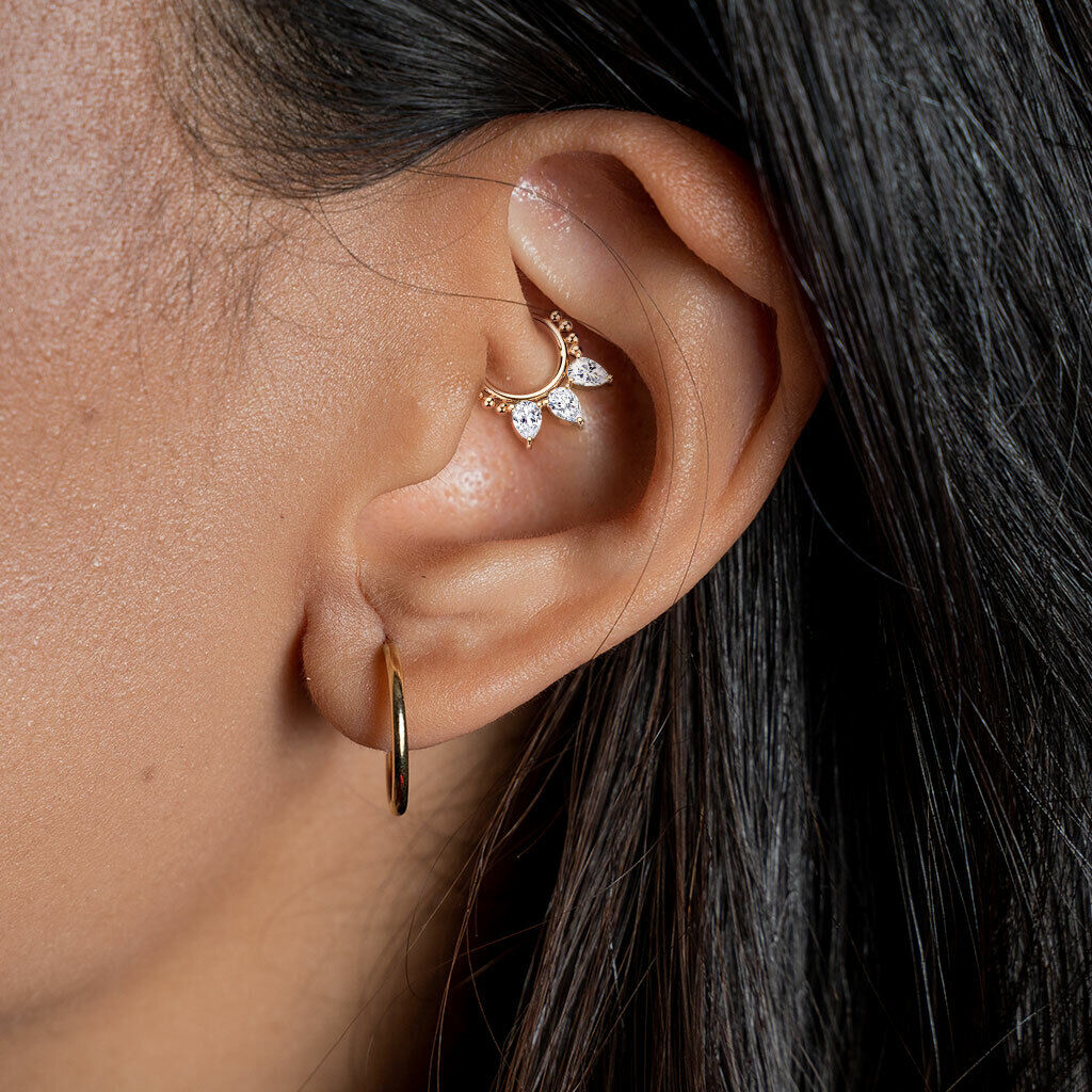 1pc Pear CZ Gems & Beads Hinged Segment Ring 16g Septum Clicker Helix Cartilage