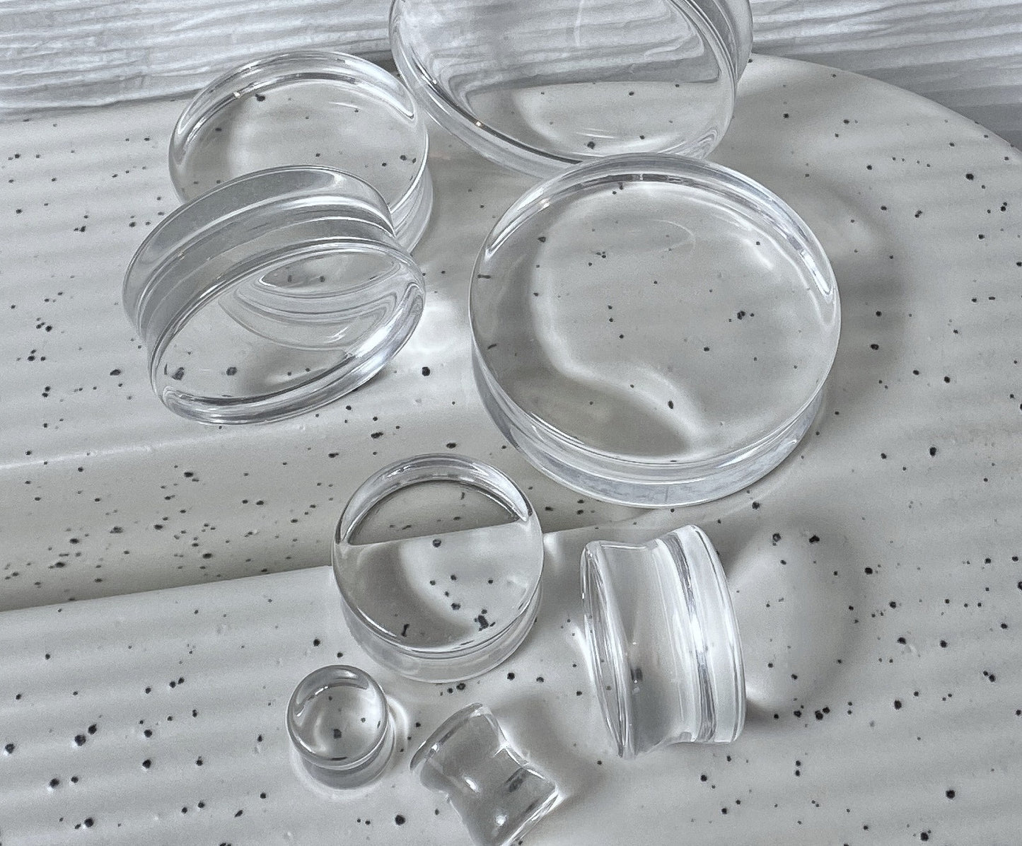 PAIR Clear Flat Glass Double Flare Plugs Gauges Earlets Body Jewelry