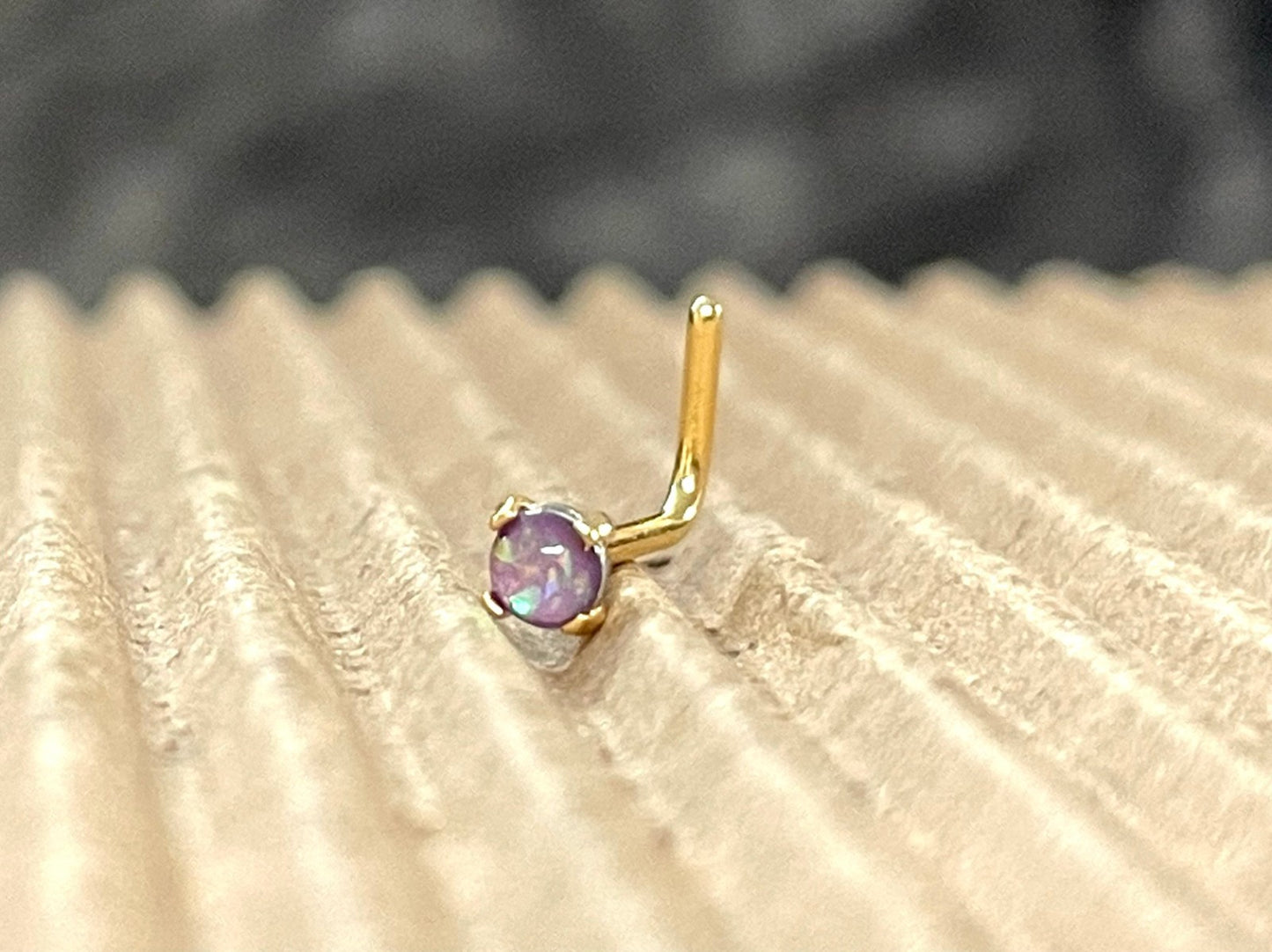 1pc Prong Set Opal Sparkle L-Bend Gold Plated Nose Ring 316L Steel Body Jewelry