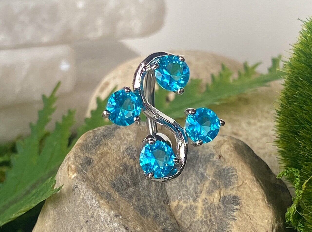 Reverse Vine CZ Gem Belly Ring Navel Top Down Naval Body Jewelry