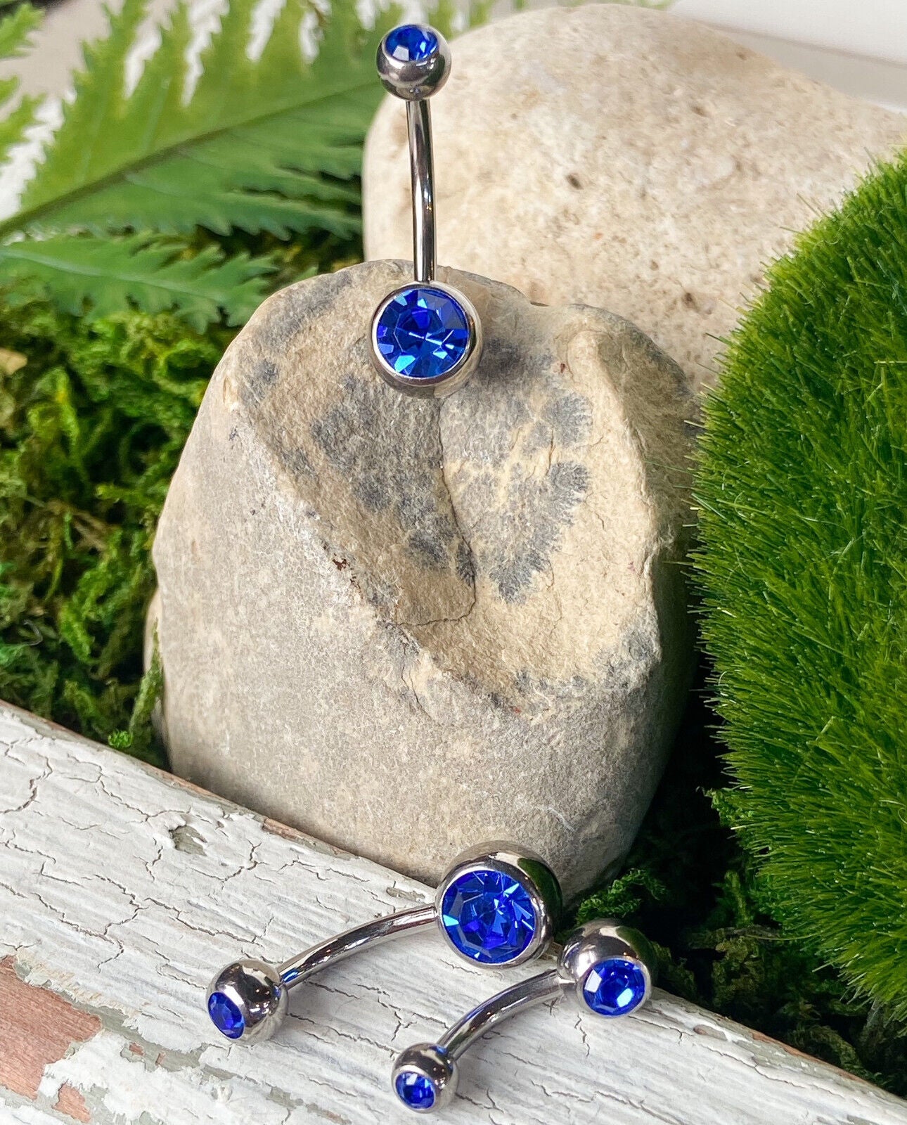 Solid Titanium Double CZ Gem Ball Belly Ring Pierced Navel Naval