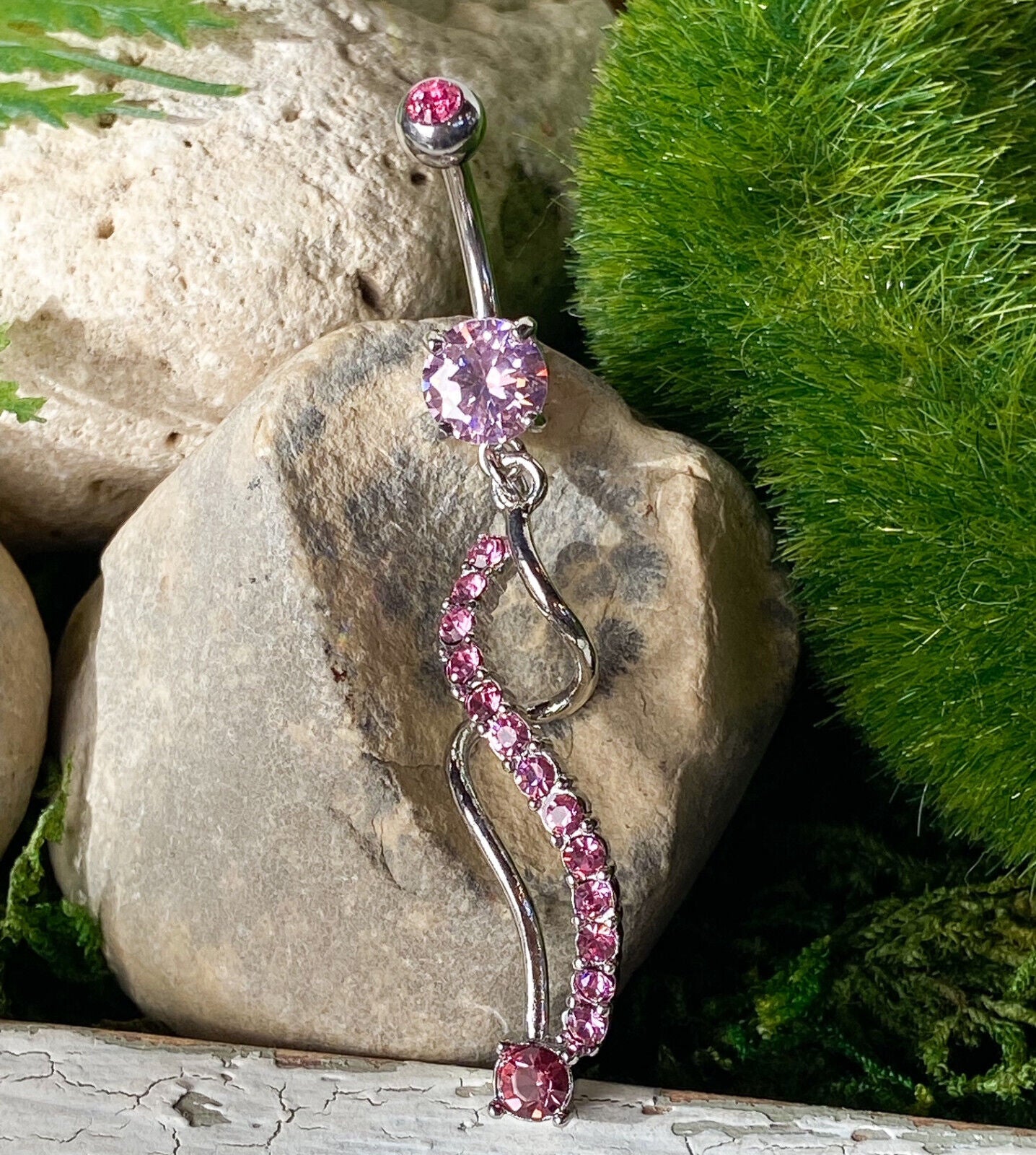 Spiral Dangle Paved CZ Gem Belly Ring Navel Naval Clear, Pink, Aqua, Purple