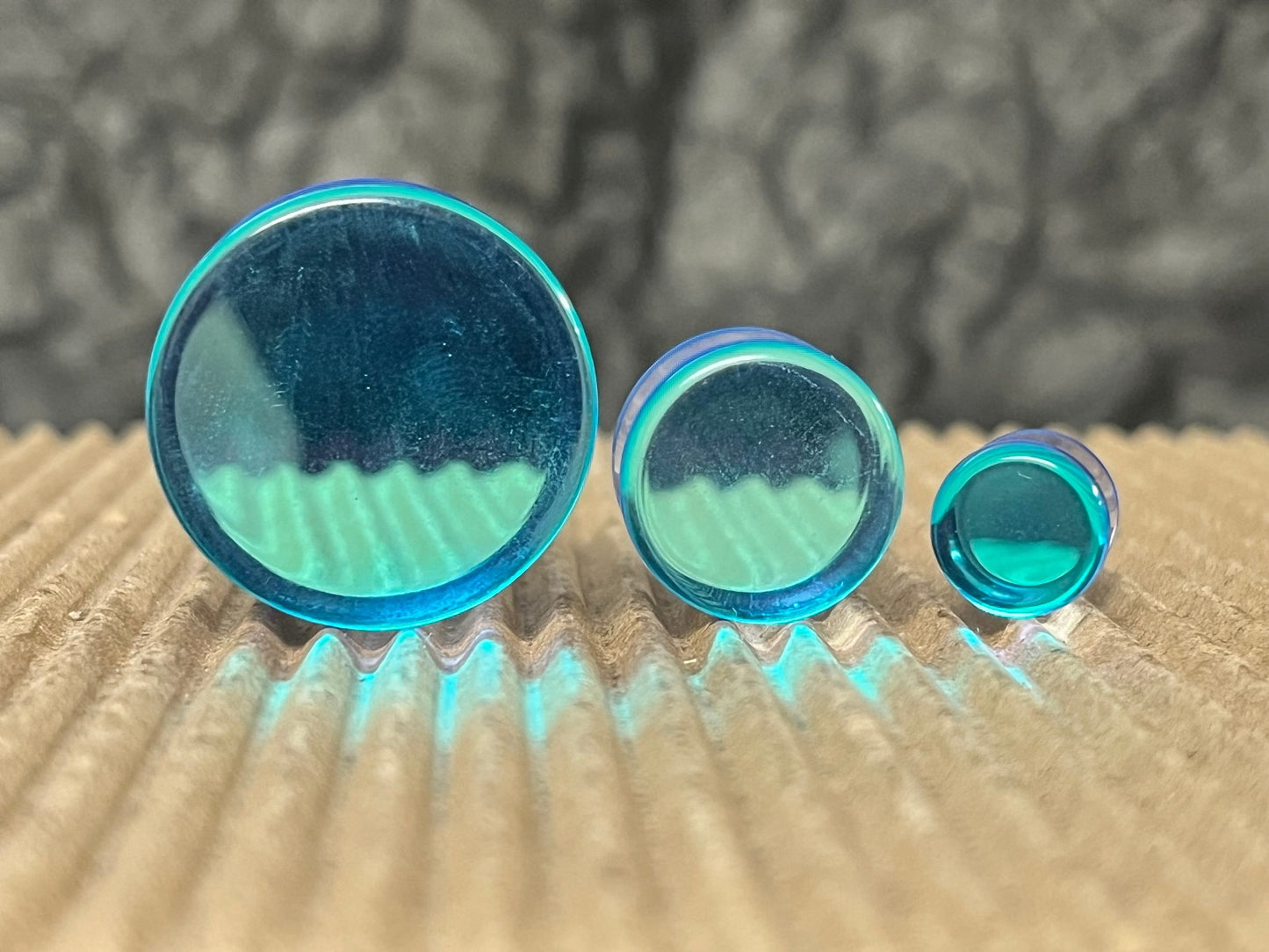 PAIR Blue Iridescent Glass Double Flare Plugs Gauges Tunnels Body Jewelry