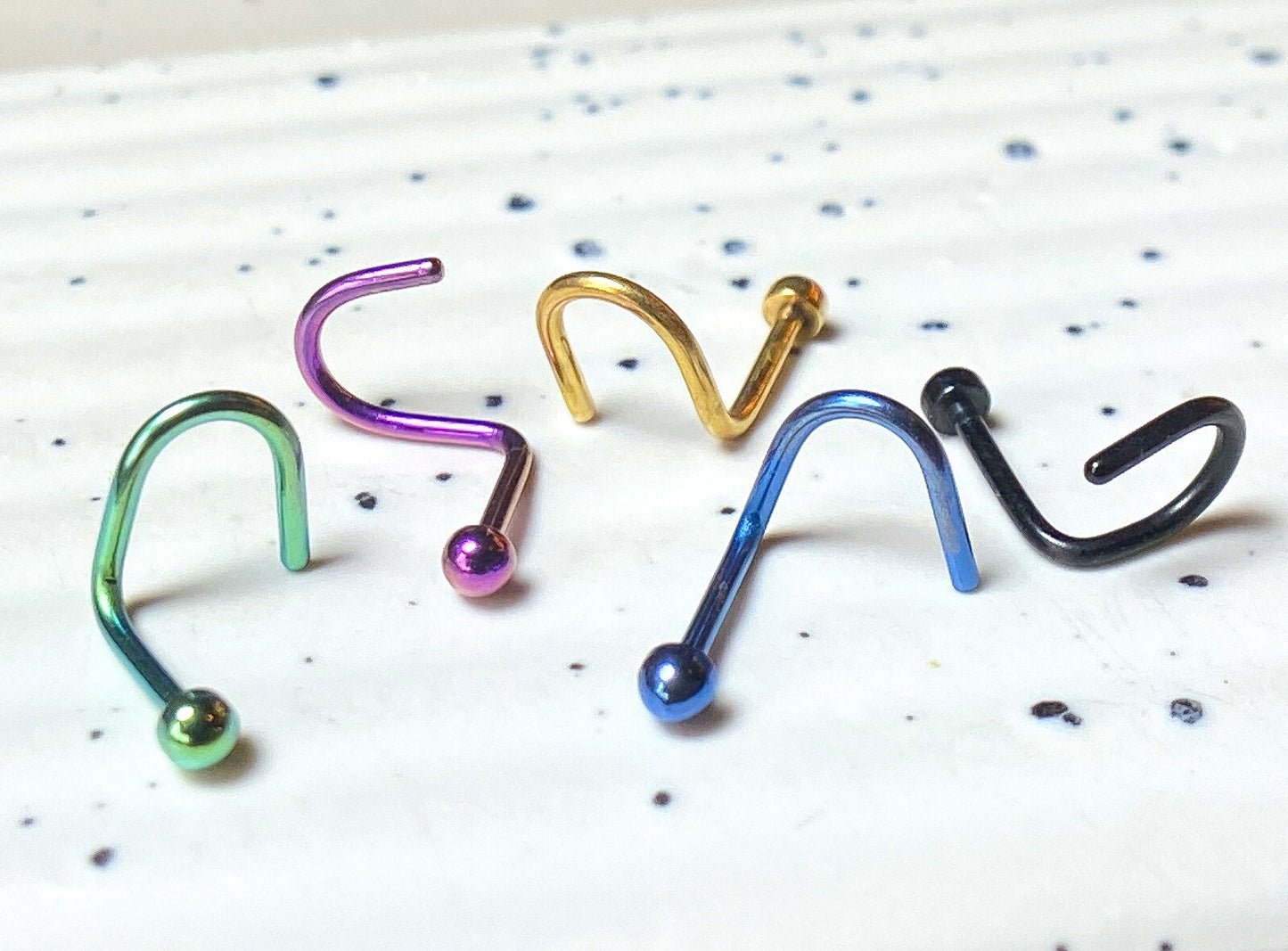 5pc Value Pack Titanium IP Steel Dome Top Nose Ring Screws - choose 18g or 20g