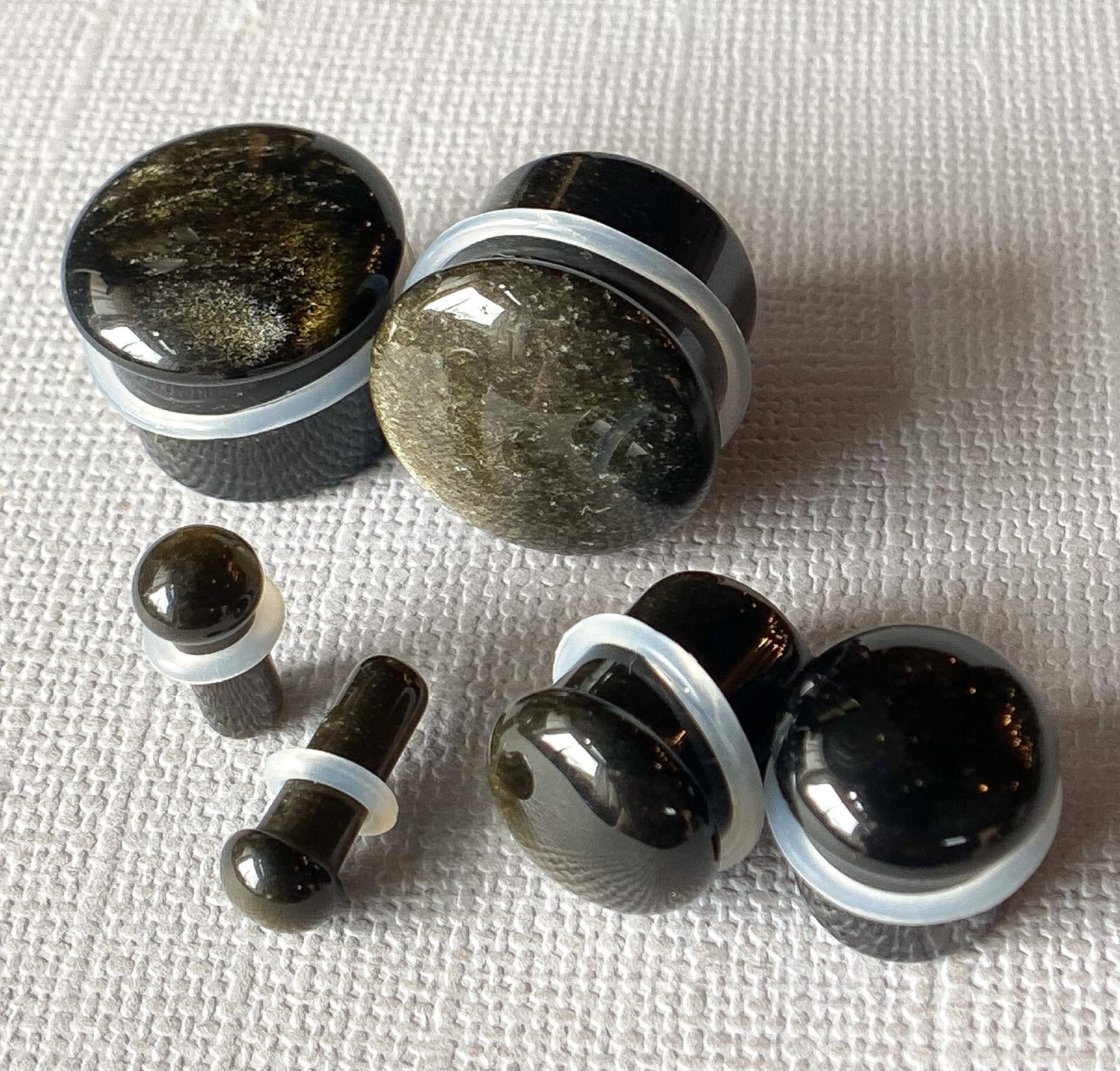 PAIR Golden Obsidian Stone Single Flare Plugs Organic Gauges Body Jewelry