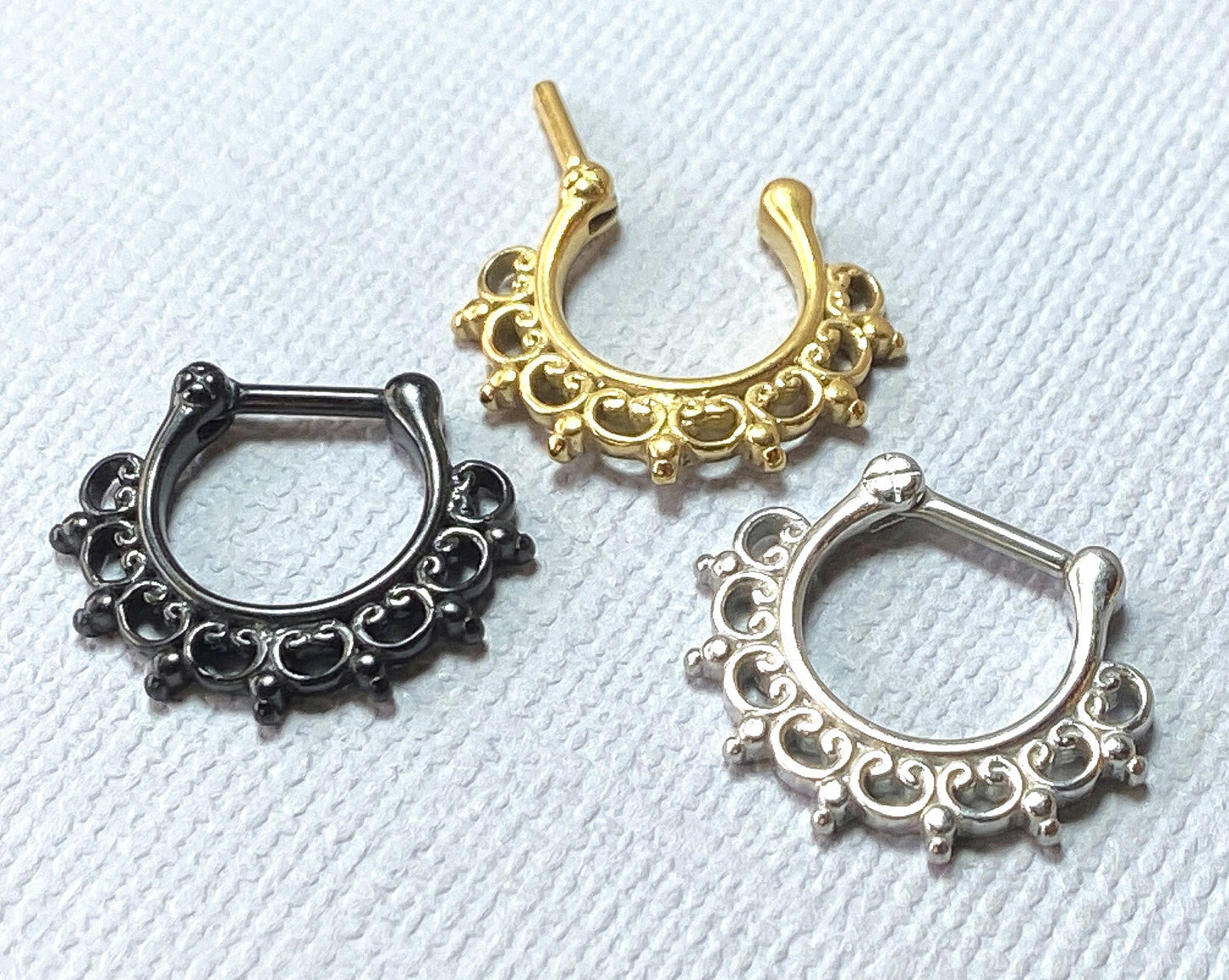 1pc 100% SURGICAL STEEL Lace Tribal Fan Septum Ring Clicker Pierced Nose 16g