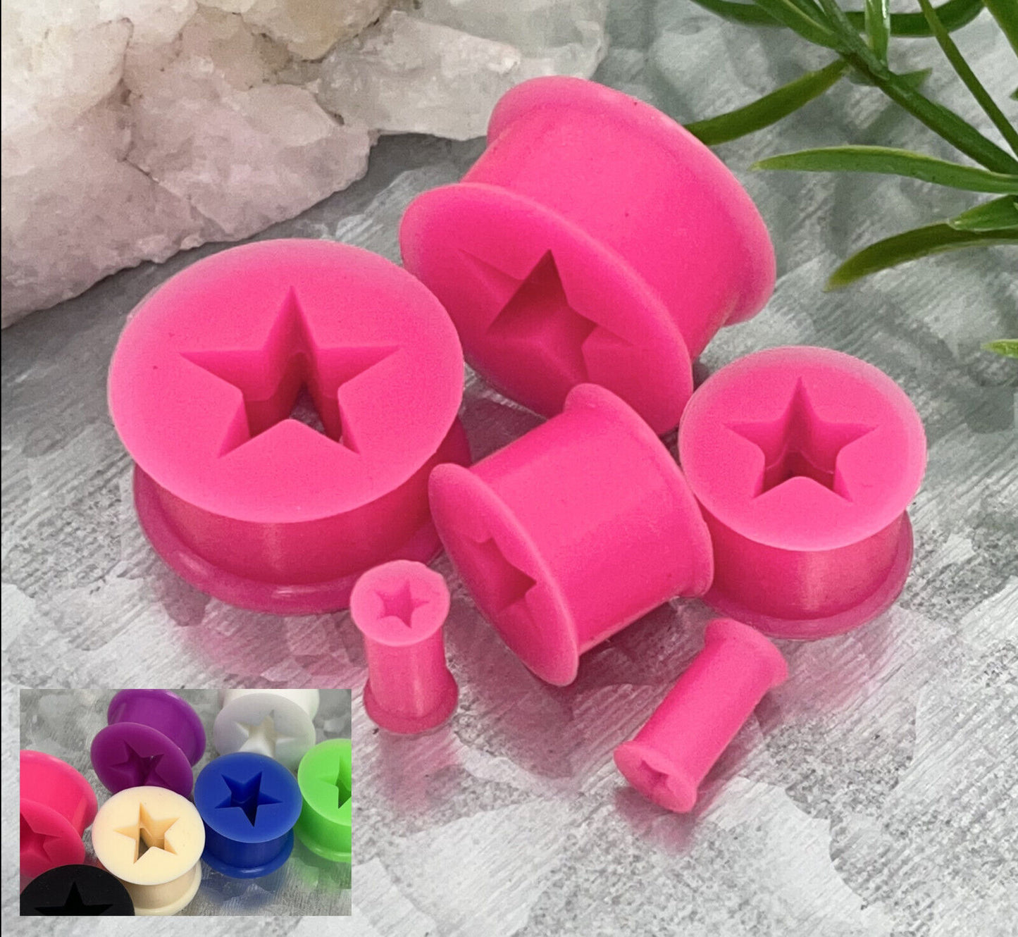 PAIR Star Silicone Tunnels Plugs Earlets Gauges Body Jewelry